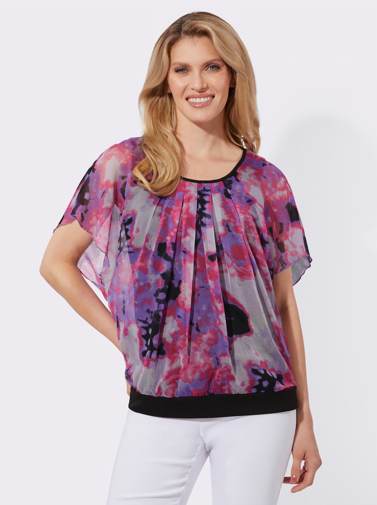 Chiffonbluse - lila-fuchsia-bedruckt