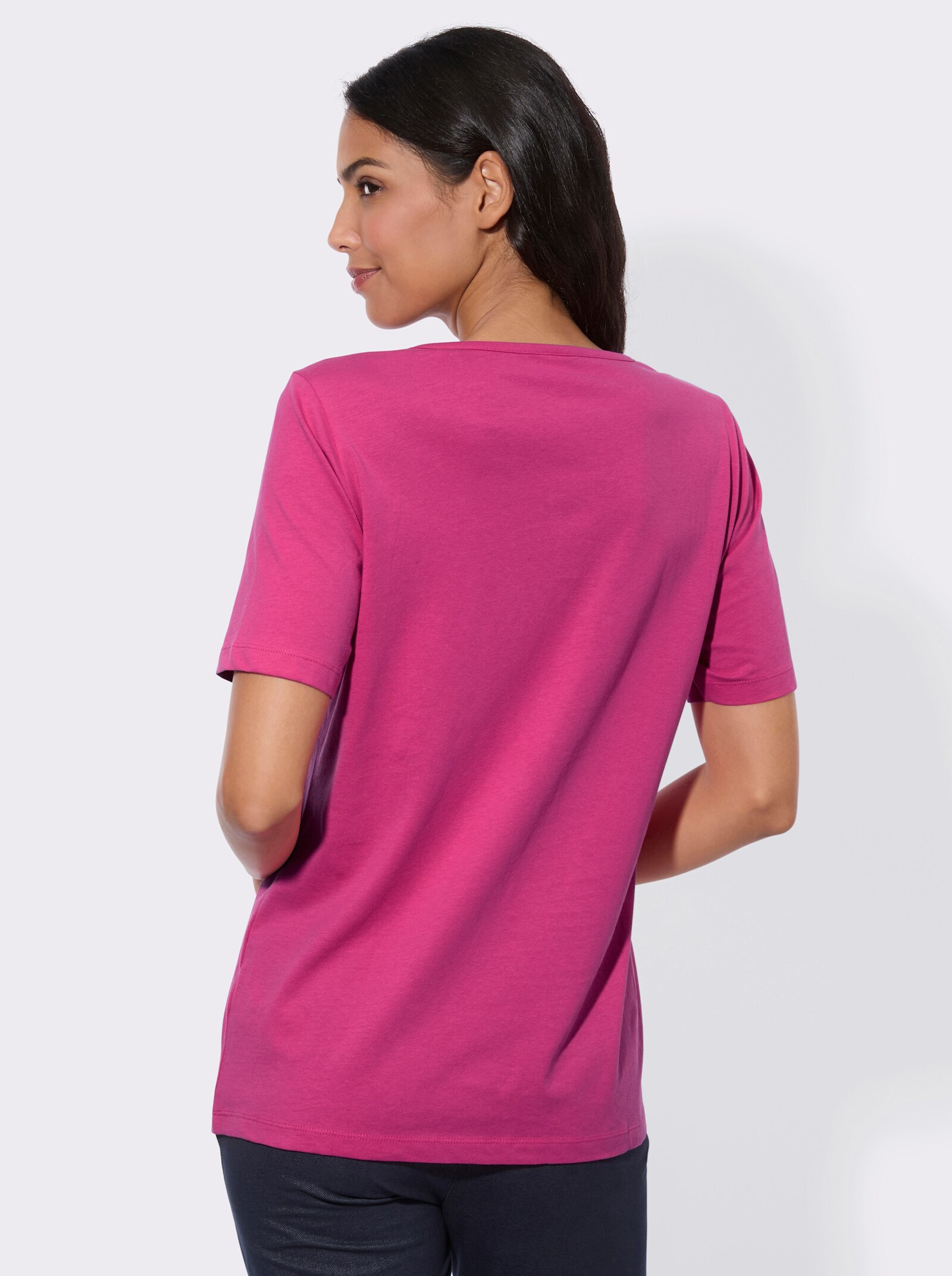 Kurzarmshirt mit platziertem Blumen-Print - fuchsia