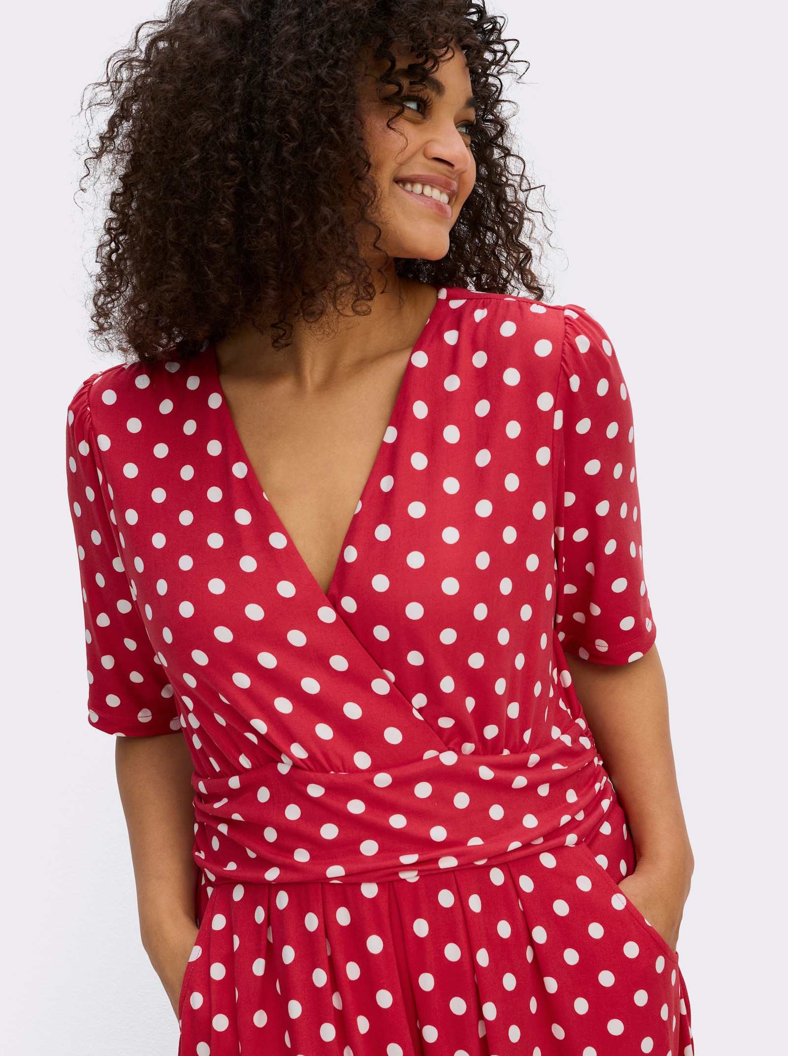 sheego by Joe Browns Jerseykleid mit Polka-Dots - erdbeere-weiß-gemustert