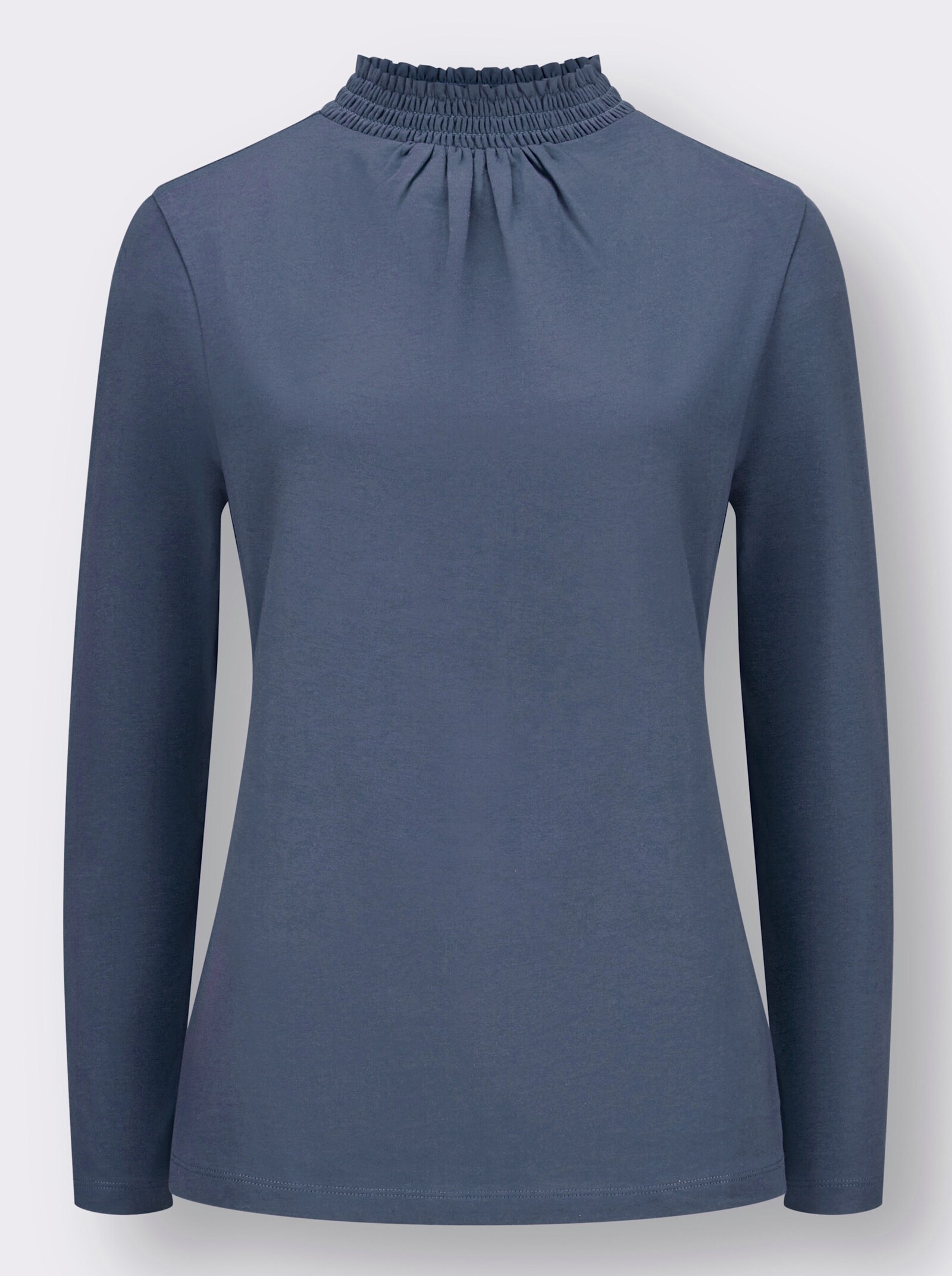T-shirt à col montant avec fronces devant - bleu fumée