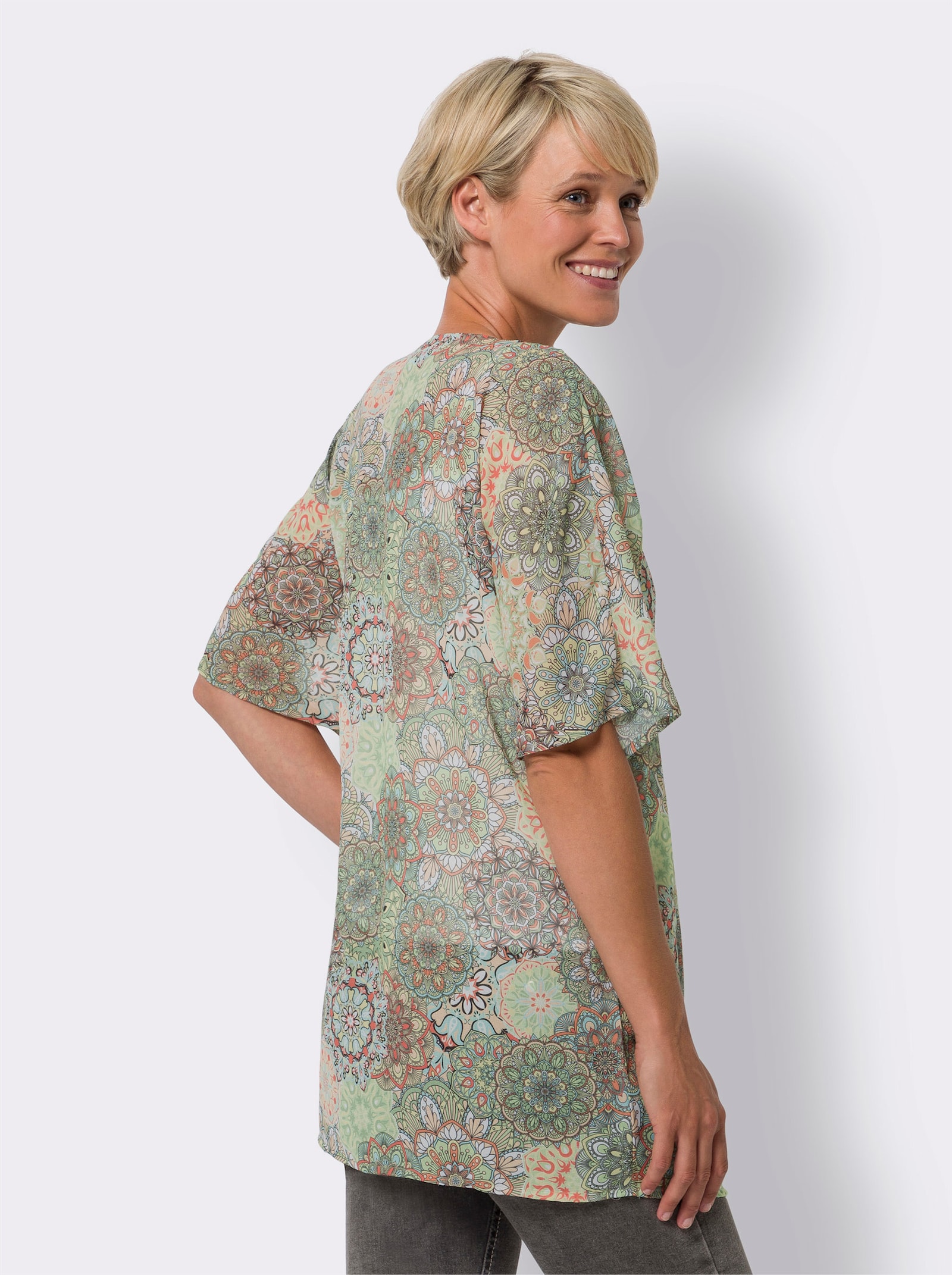 Kaftan in lang model - resedagroen/papaya bedrukt