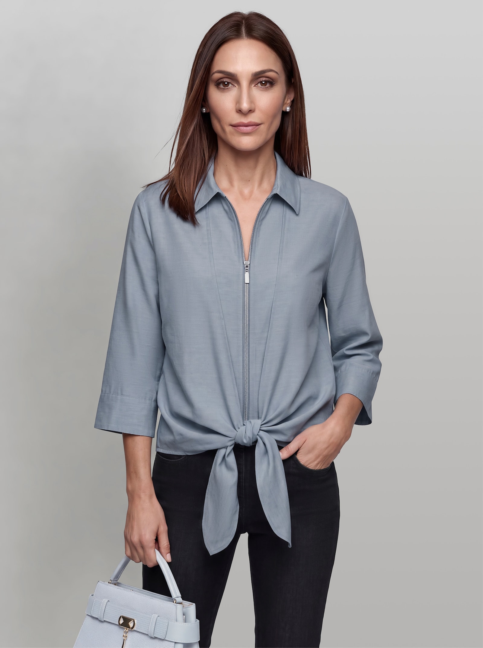 heine Blusenjacke mit Knoten-Detail - taubenblau-meliert