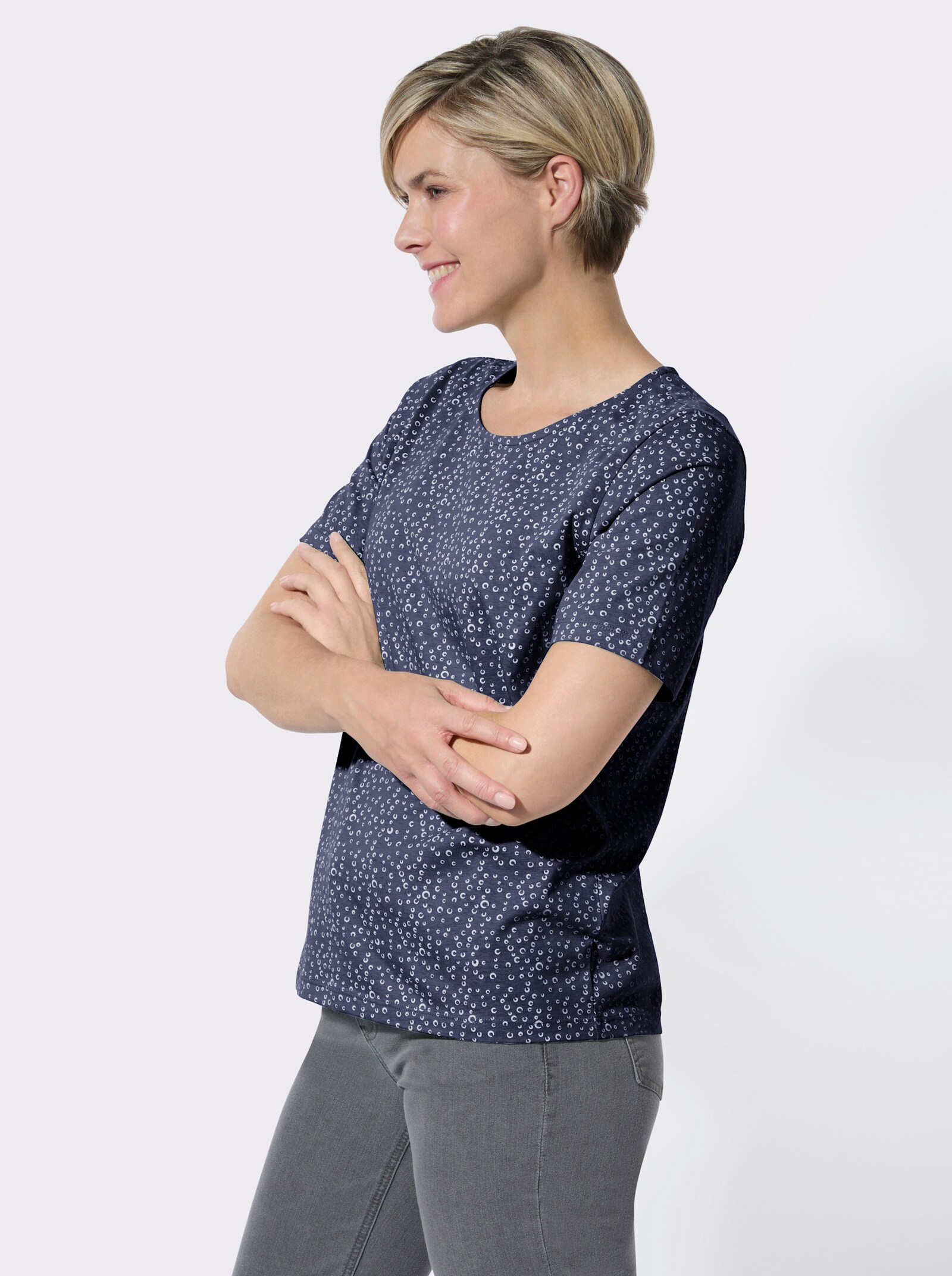 Rundhalsshirt im 2er-Pack - marine-weiß-getupft + marine