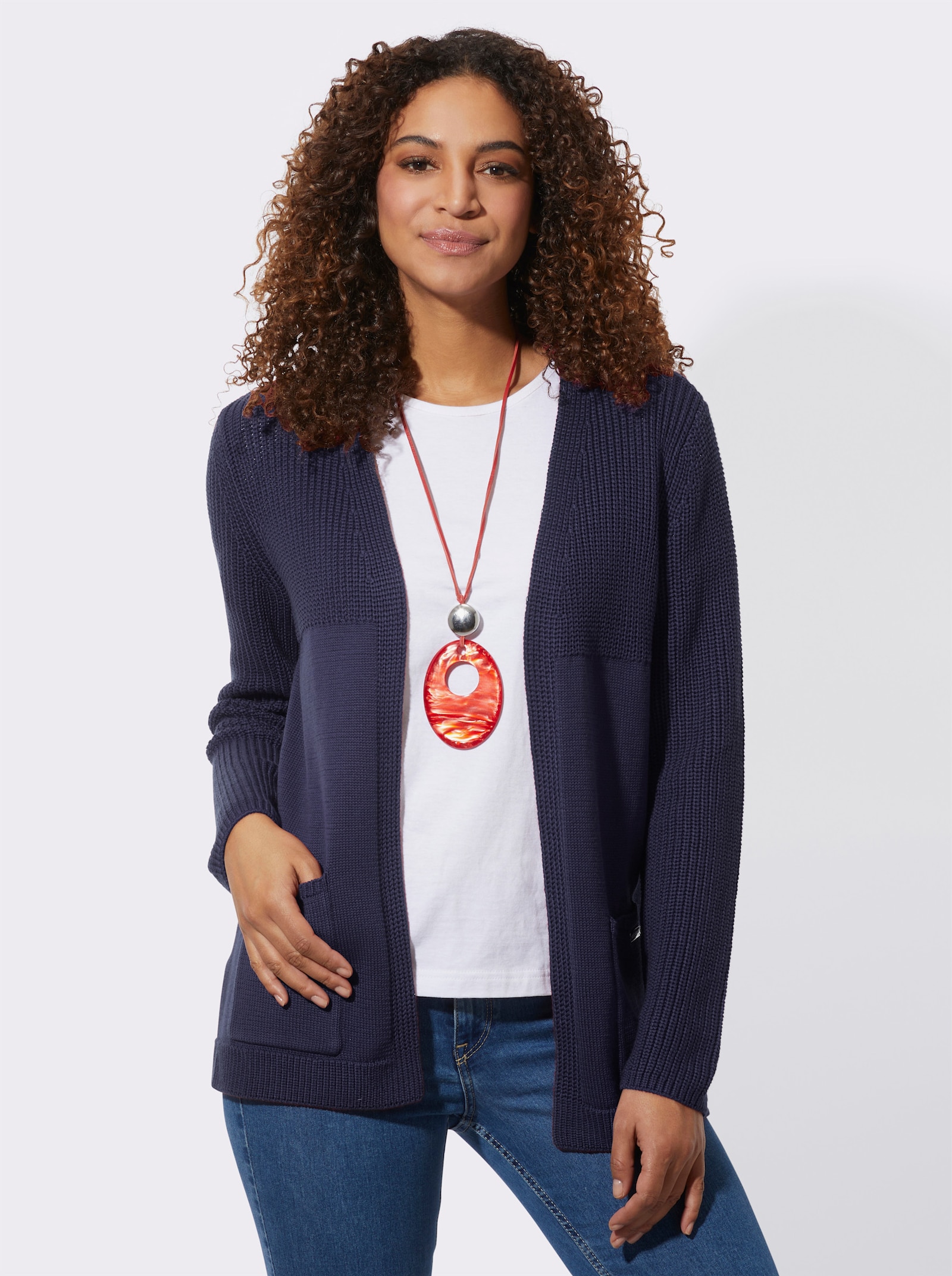 Strickjacke in langer, offener Form - marine