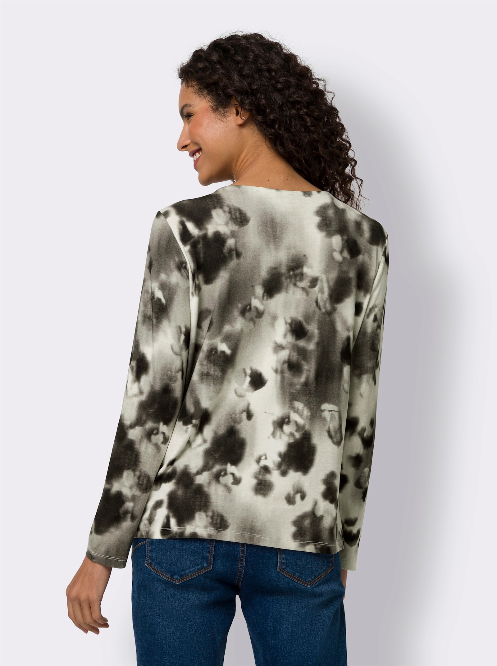 heine T-shirt à manches longues avec petites pierres fantaisie - écru-noir imprimé