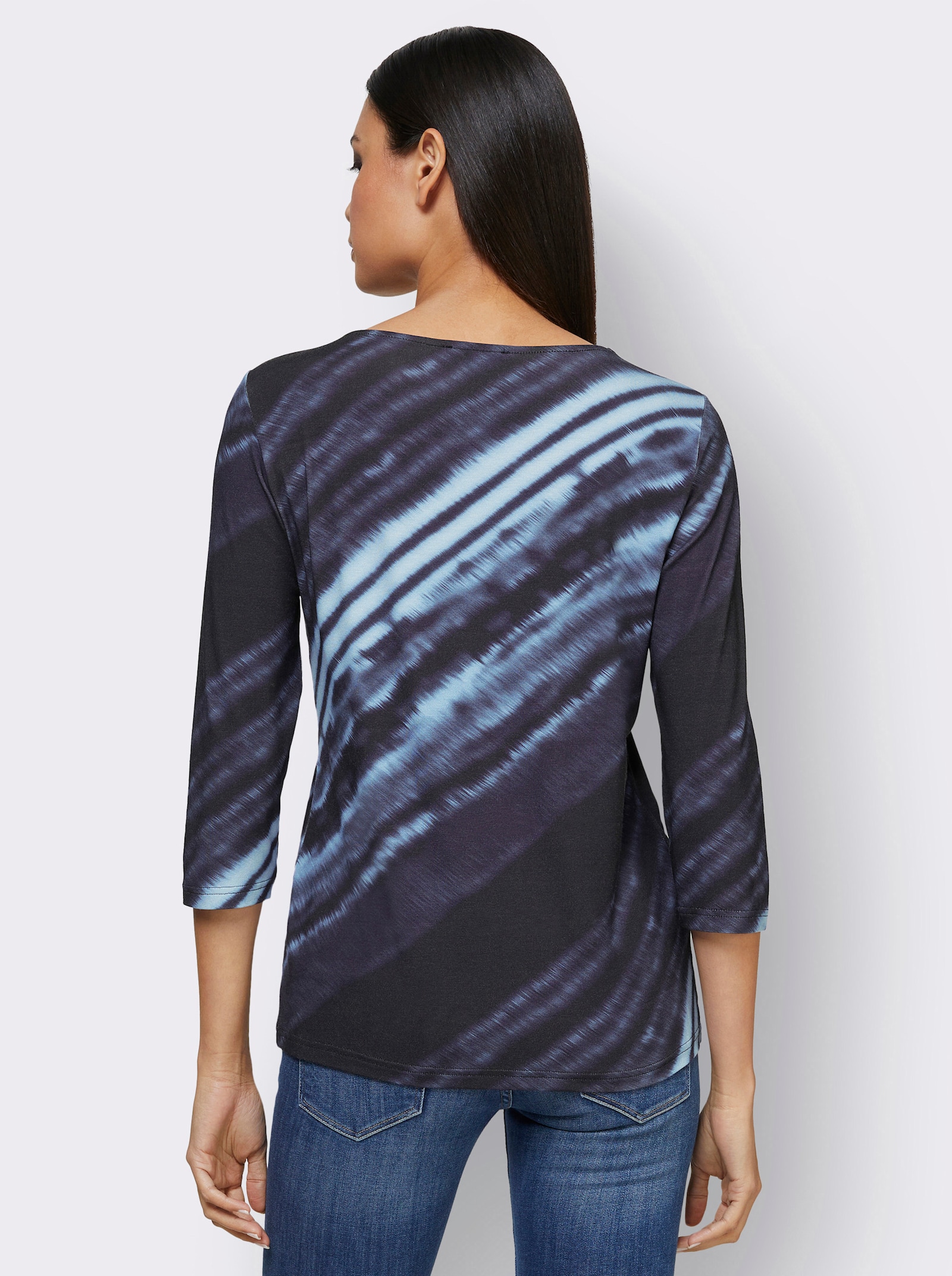 3/4-Arm-Shirt mit diagonalem Druck - marine-bleu-bedruckt