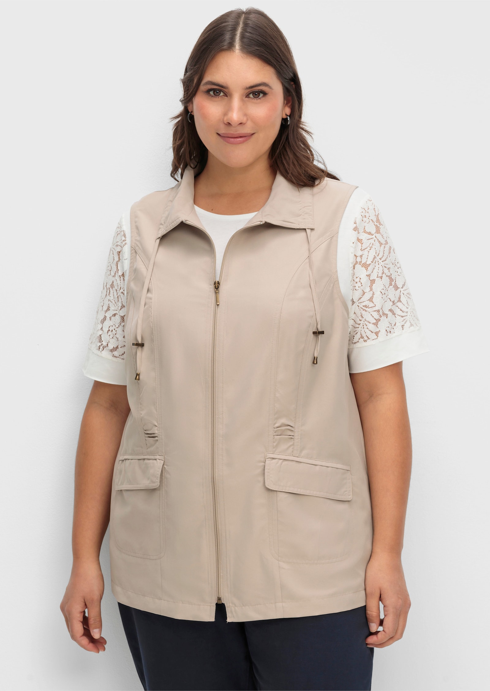 Longweste aus Microfaser - beige