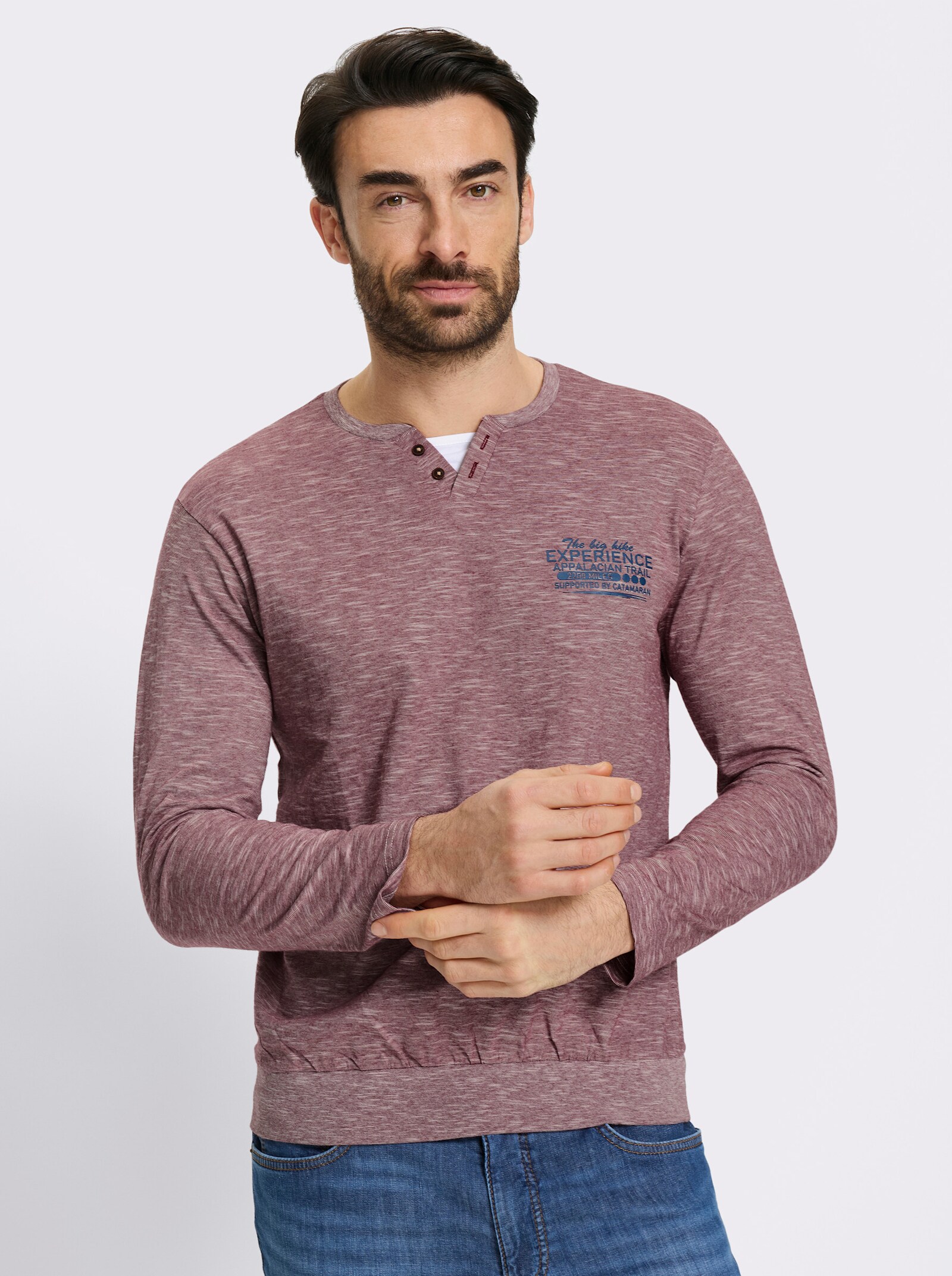 Catamaran Langarmshirt in 2-in-1-Optik - bordeaux-meliert