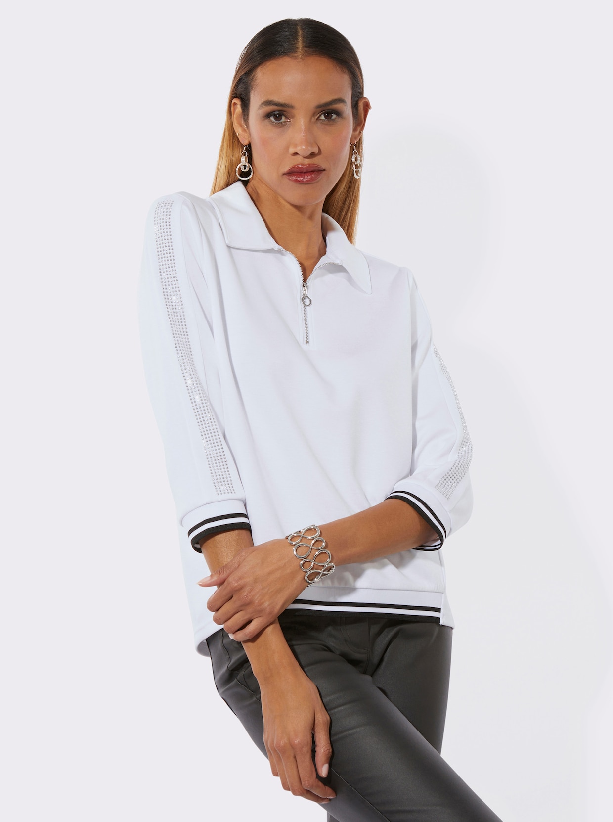 Langarm-Poloshirt - weiß