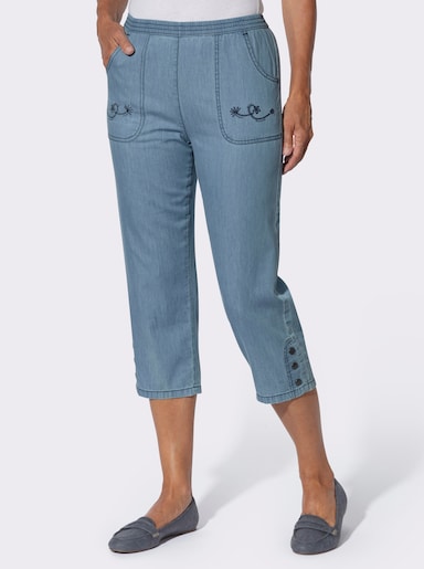 Caprijeans mit Stickerei - blue-bleached