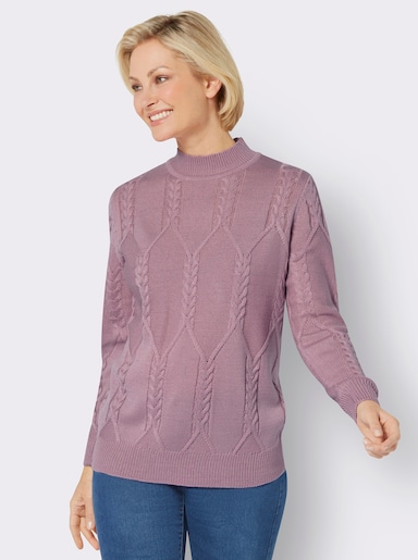 Langarm-Pullover mit Zopfmuster - mauve