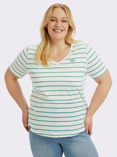 Shirt mit Stickerei, geringelt - salbei-ecru-geringelt