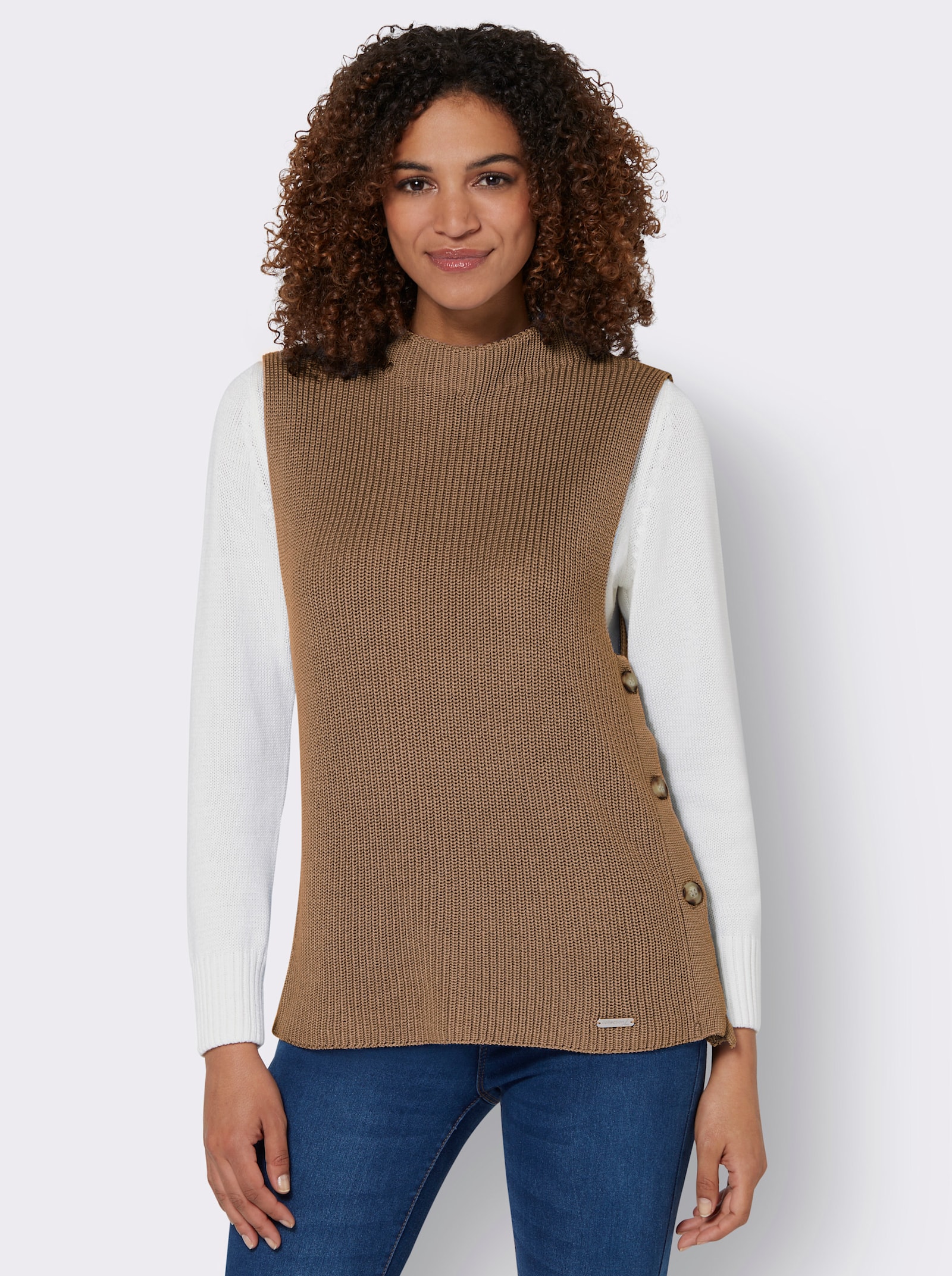 Slip-over met sierknoopsluiting - camel