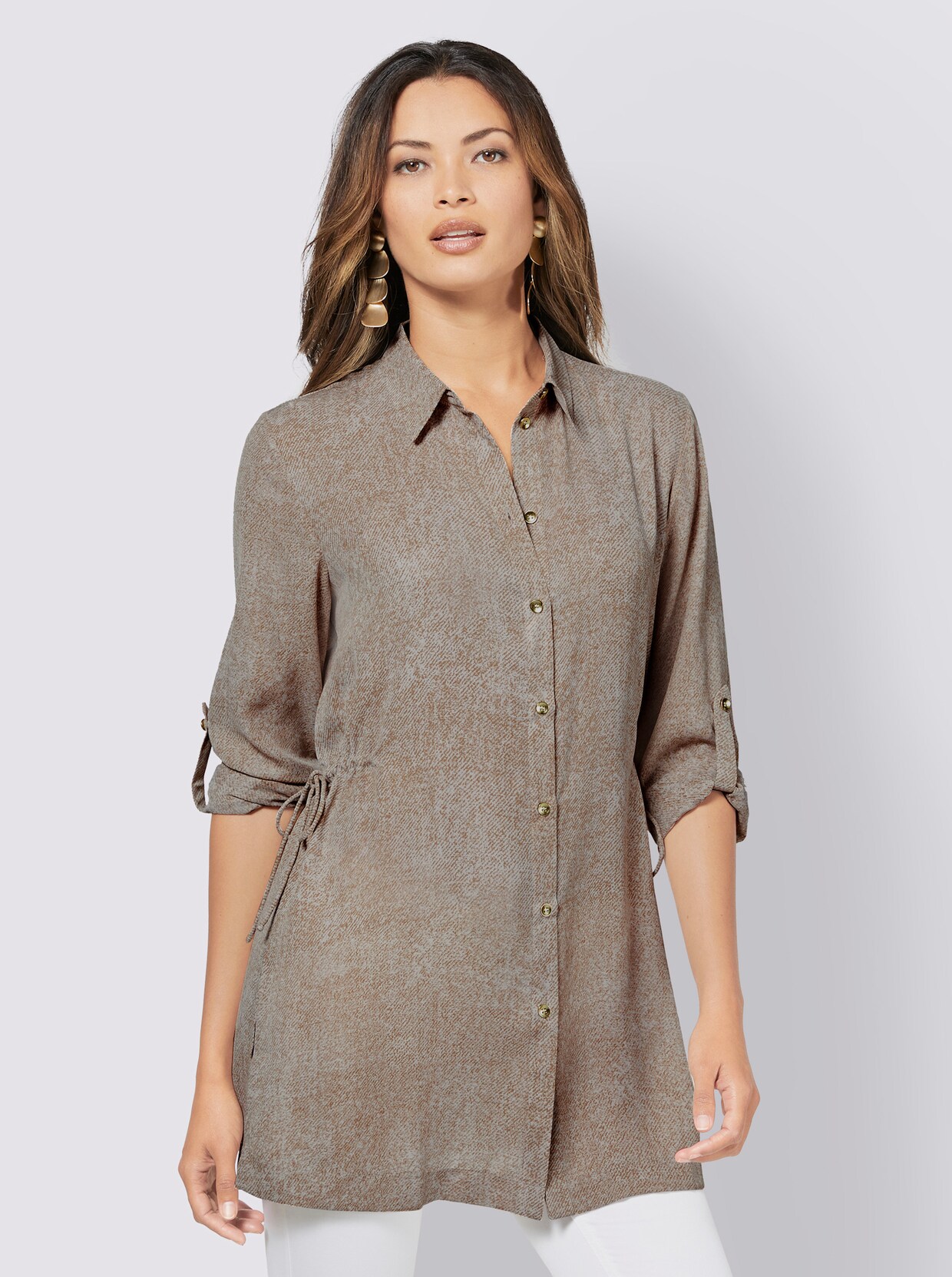Longbluse - beige-bedruckt