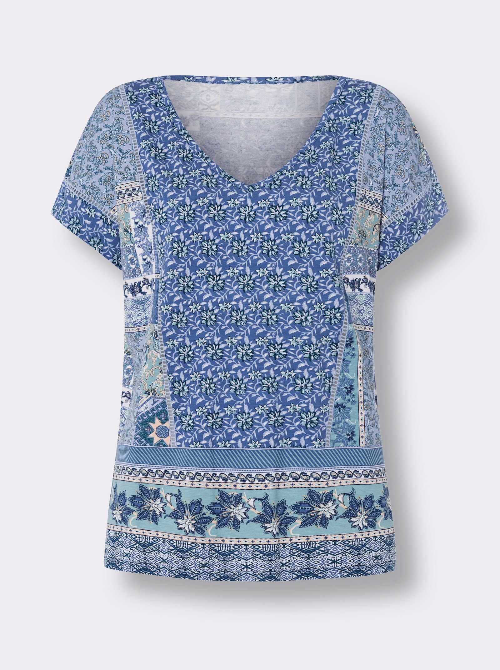 heine Kurzarmshirt in Patch-Optik - jeansblau-bleu-bedruckt