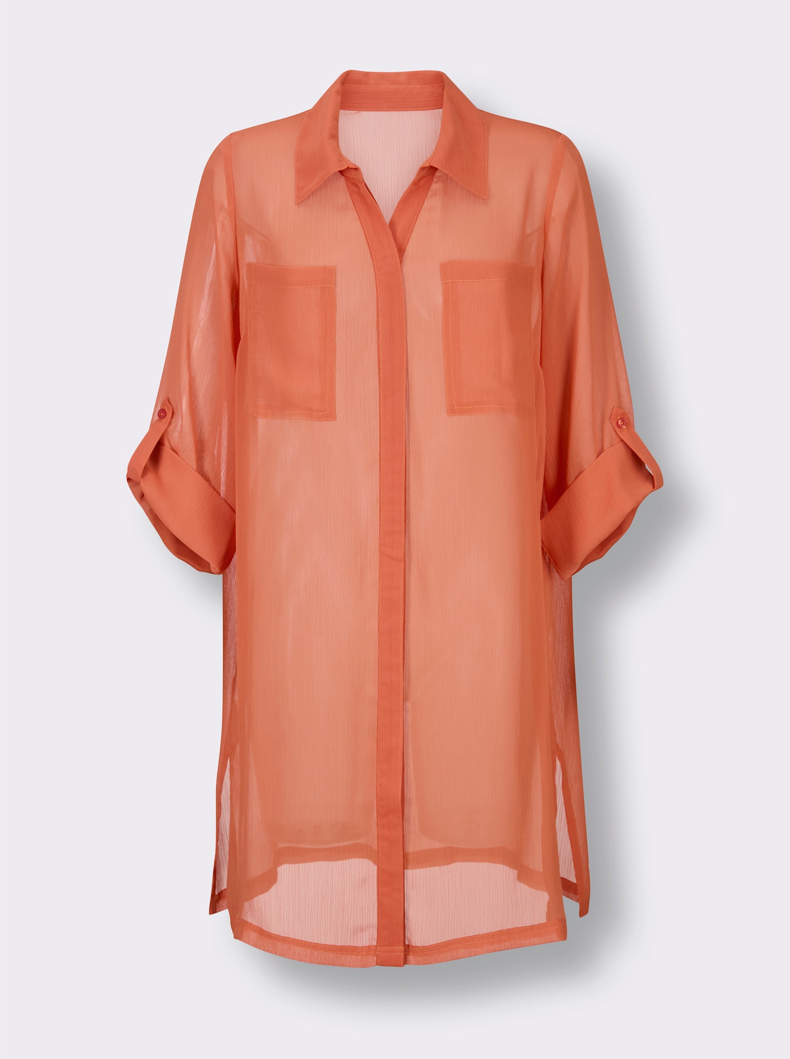 feel good Strandbluse mit krempelbaren 3/4-Ärmeln - papaya