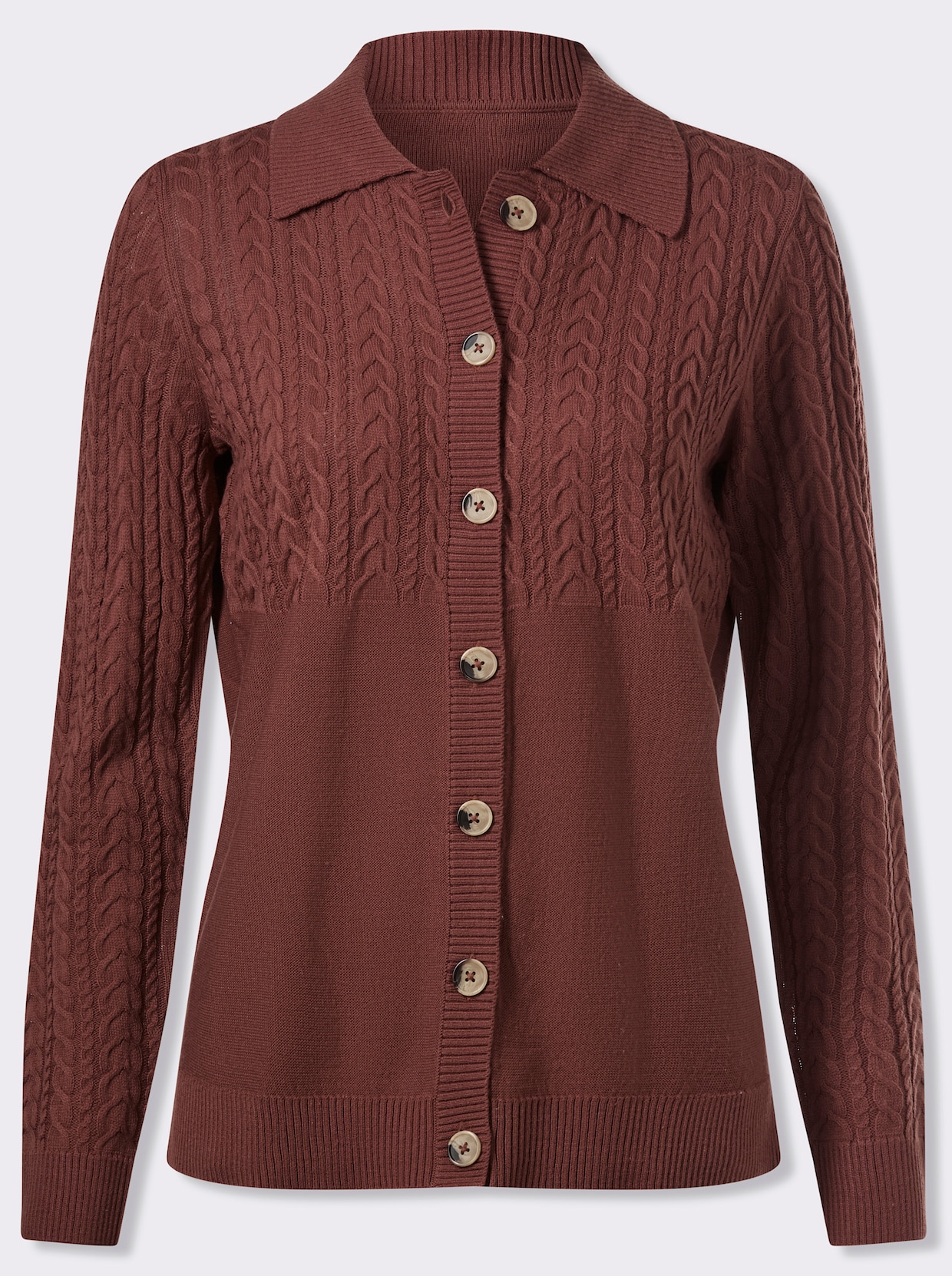 Strickjacke mit Zopfmuster - rotbraun