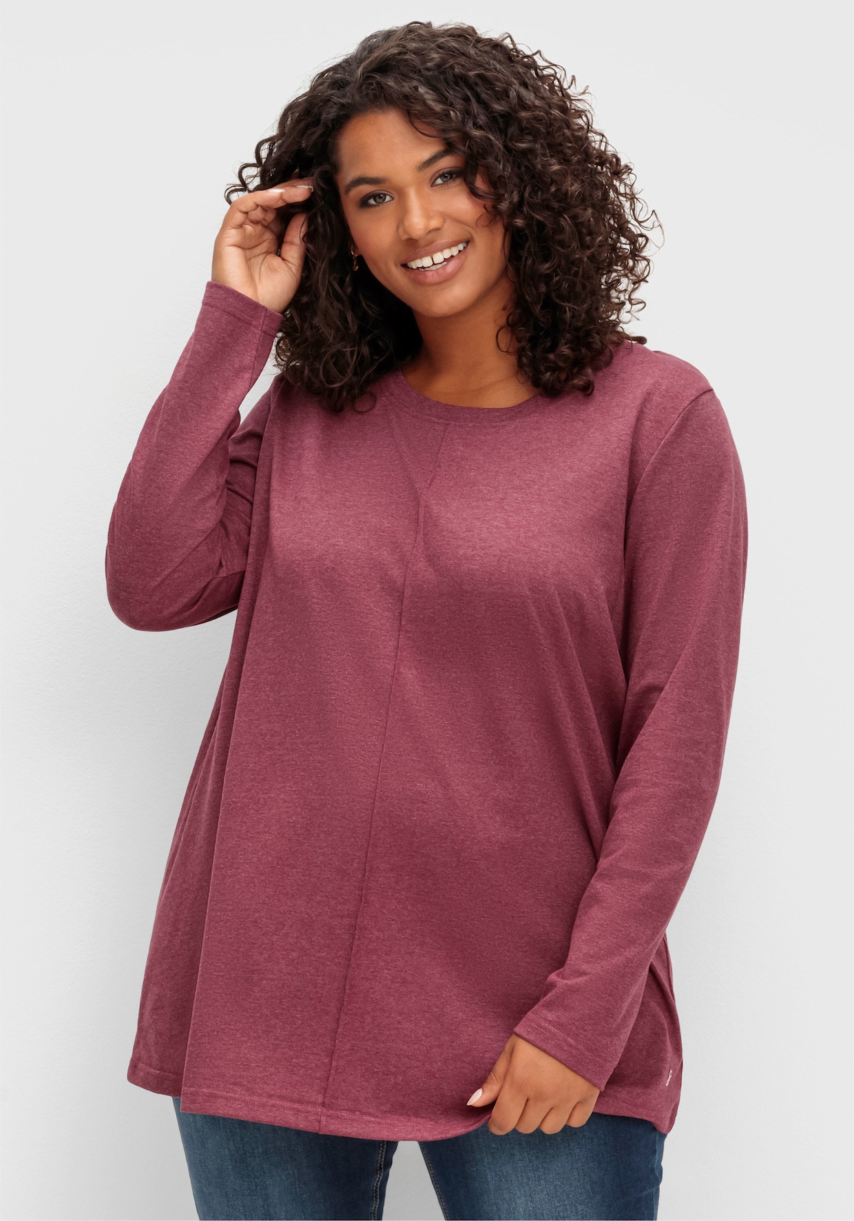 sheego Shirt met lange mouwen - braamrood gemêleerd