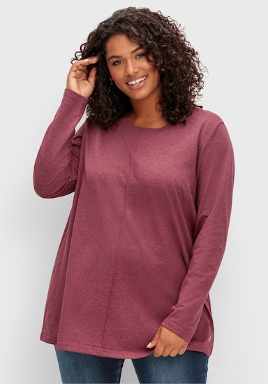 sheego Langarmshirt in A-Linie, fein meliert - brombeer-meliert
