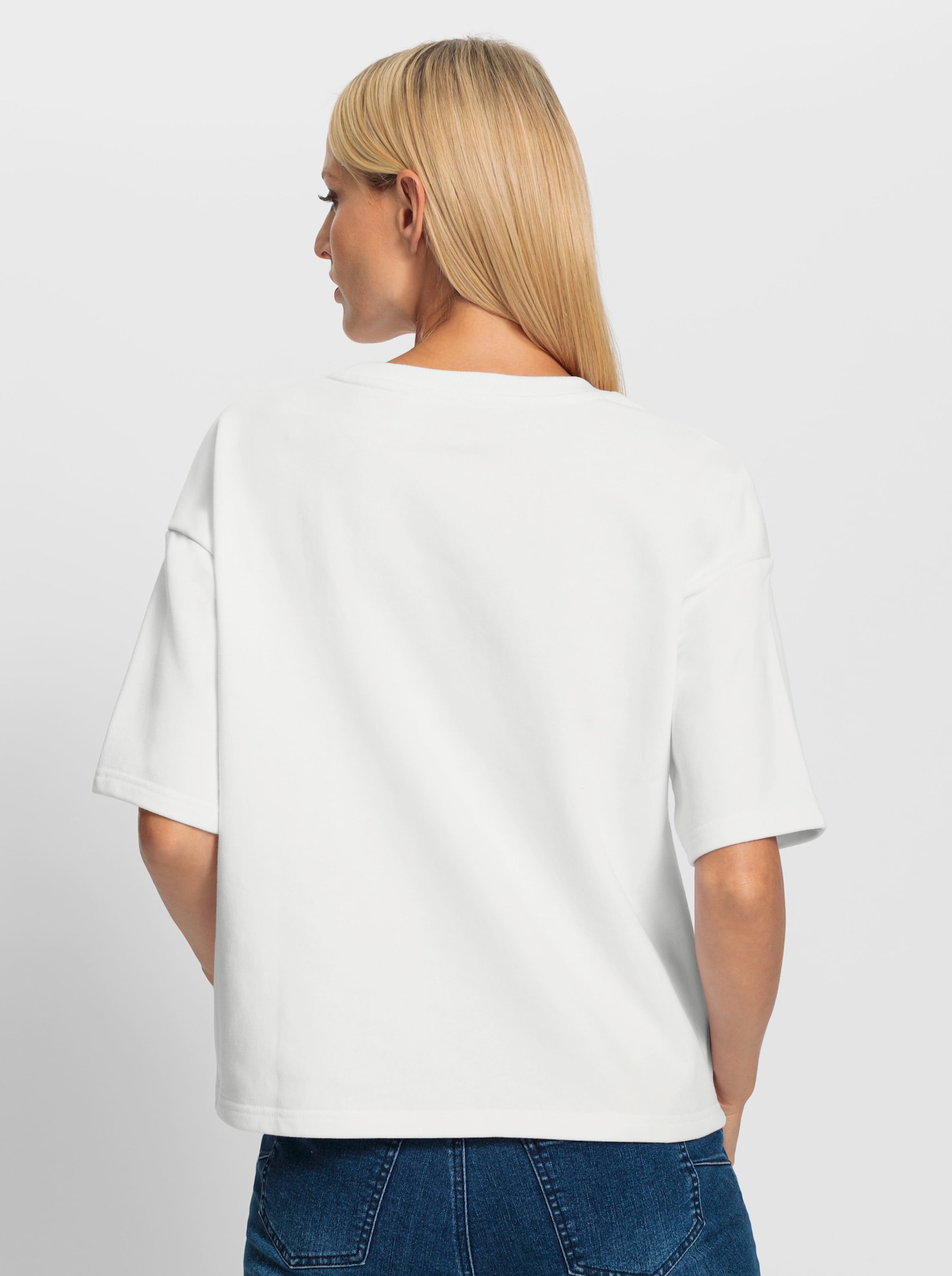 heine Sweatshirt mit Schriftzug und Glitzersteinchen - weiss