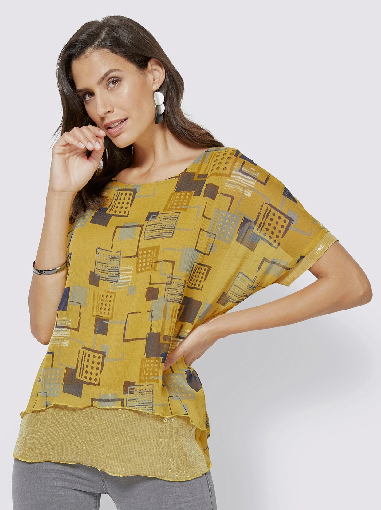 Longline blouse - geel/marine geprint