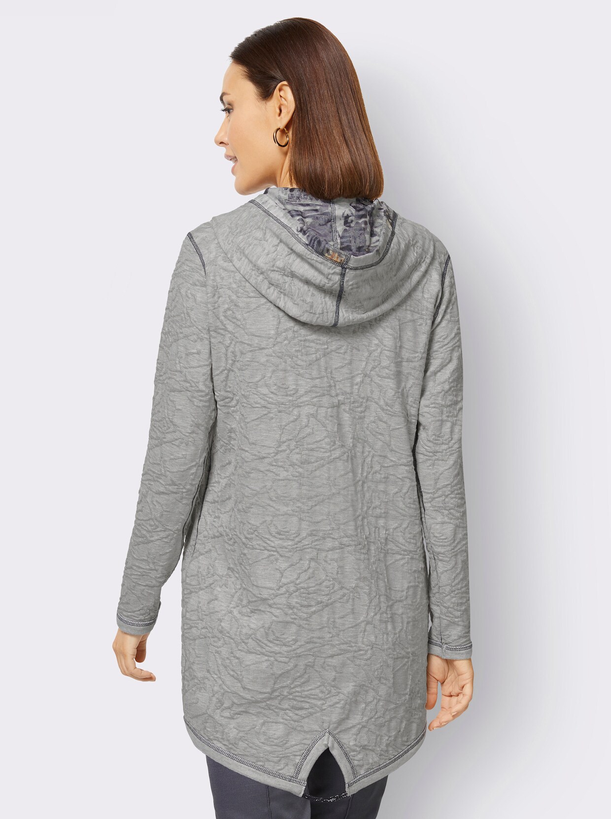 Strickjacke - hellgrau-ocker-bedruckt