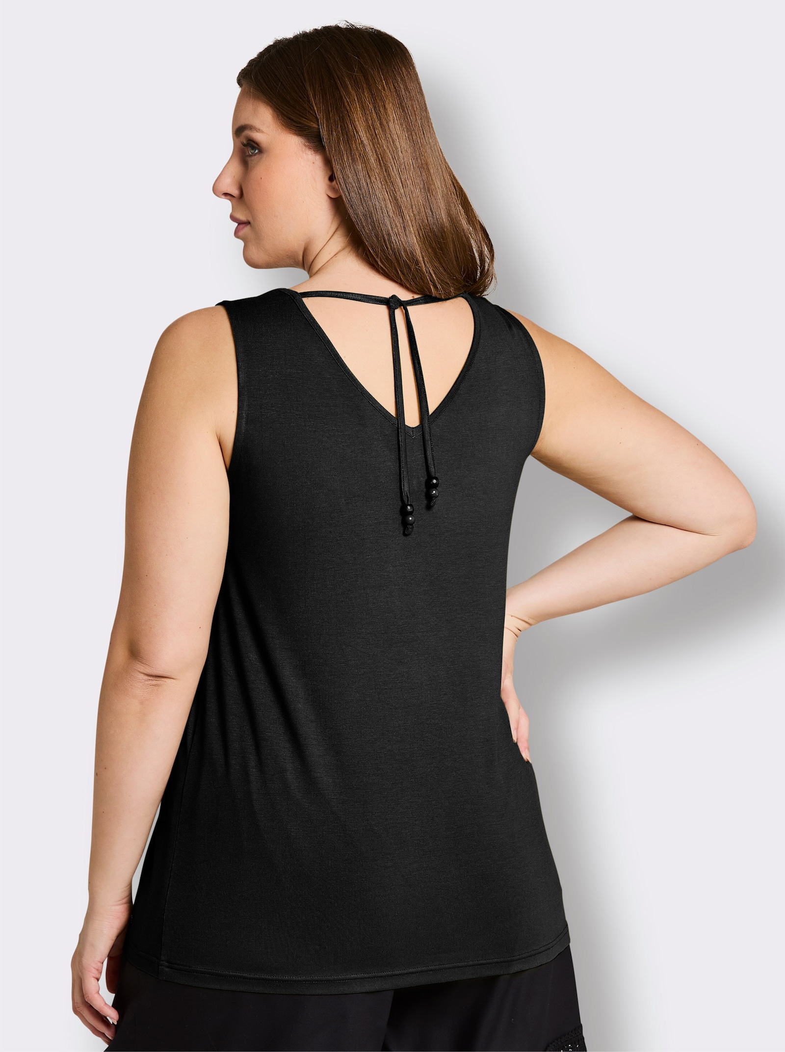 sheego Shirttop mit Bindeband im Nacken - schwarz