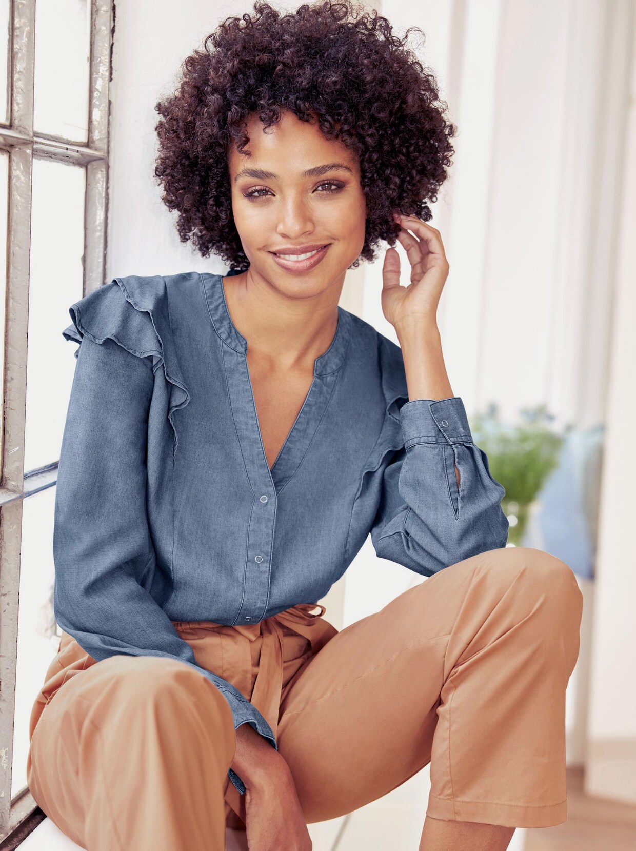 Linea Tesini Bluse - blue-stone-washed