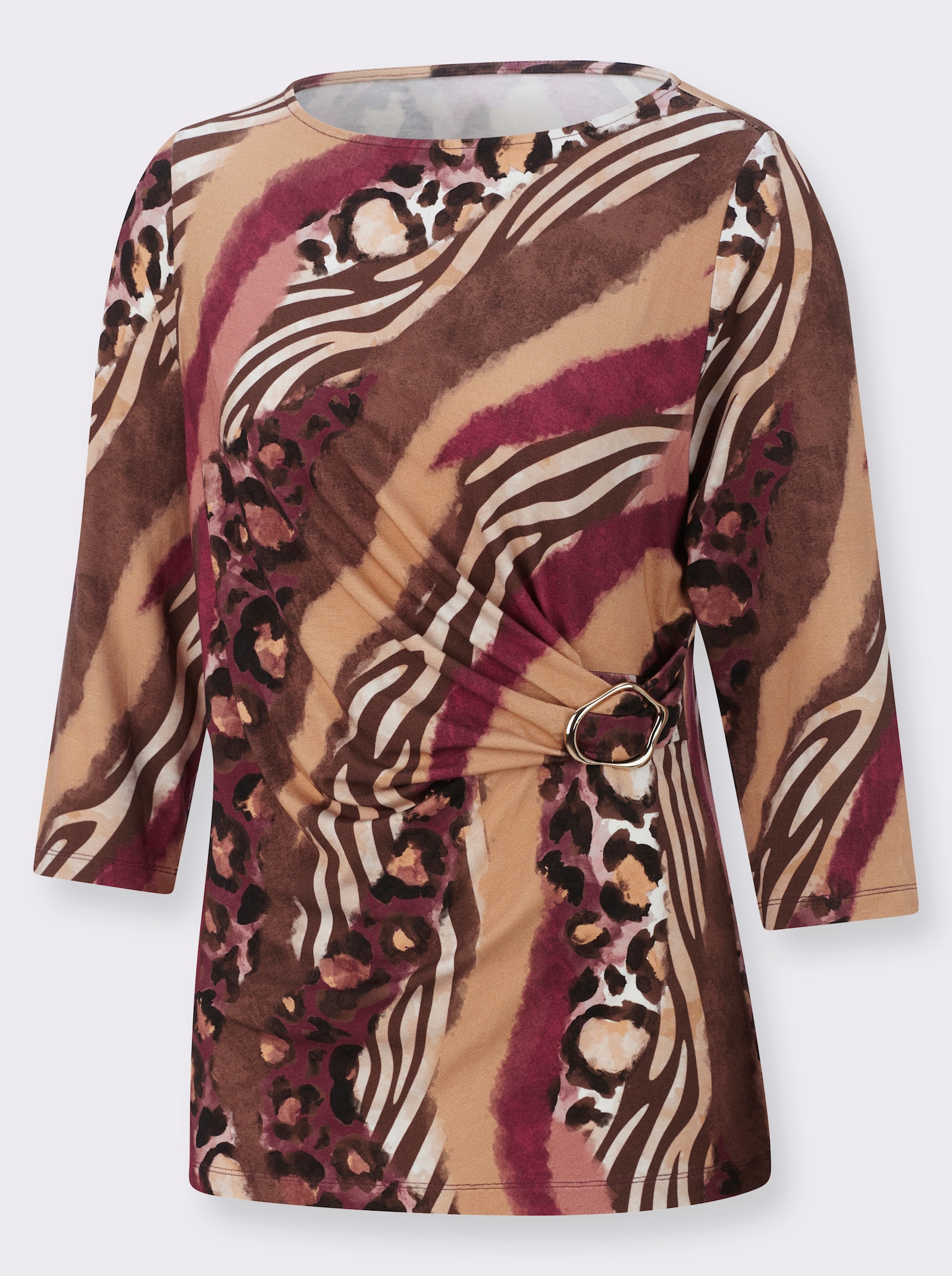 3/4-Arm-Shirt mit Zierspange - schoko-bordeaux-bedruckt