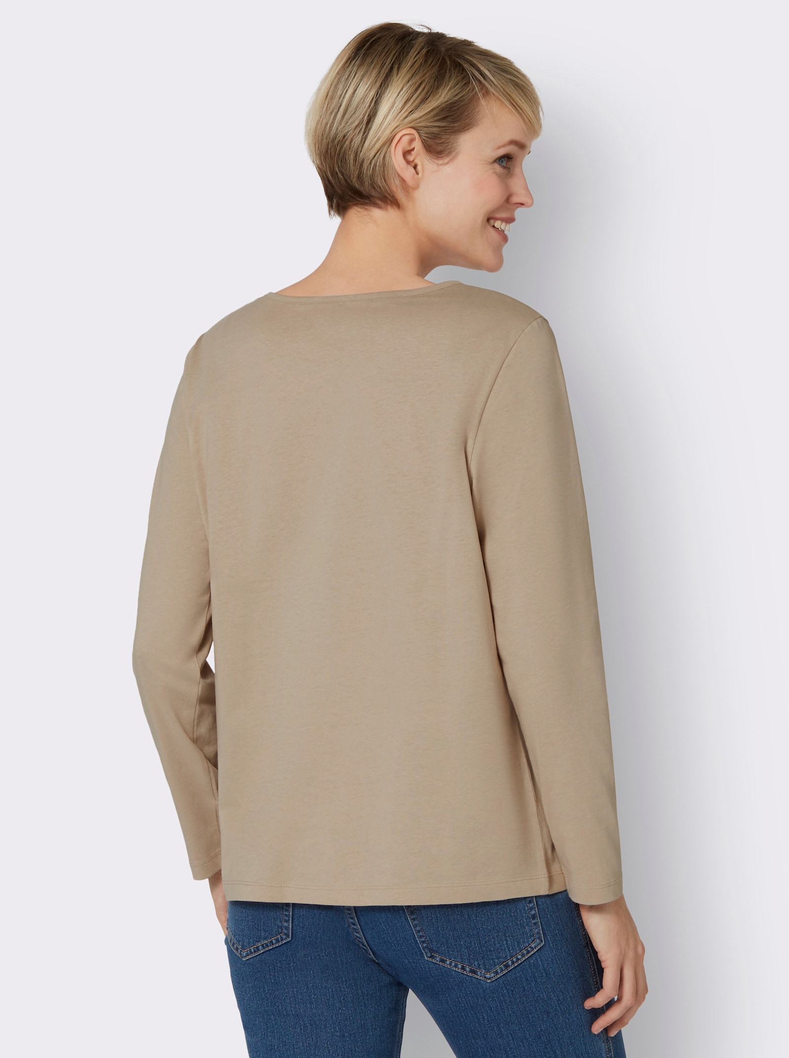 Langarmshirt mit Schneeflocken-Druck - beige-himmelblau