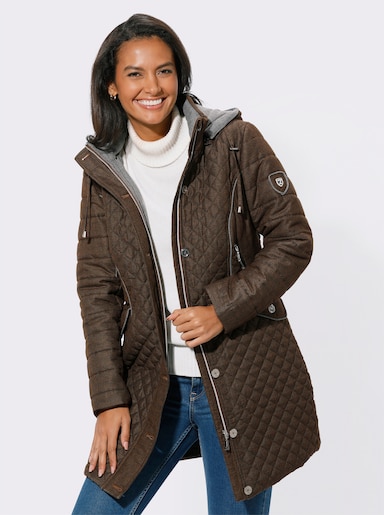 Longjacke mit abnehmbarer Kapuze - cognac