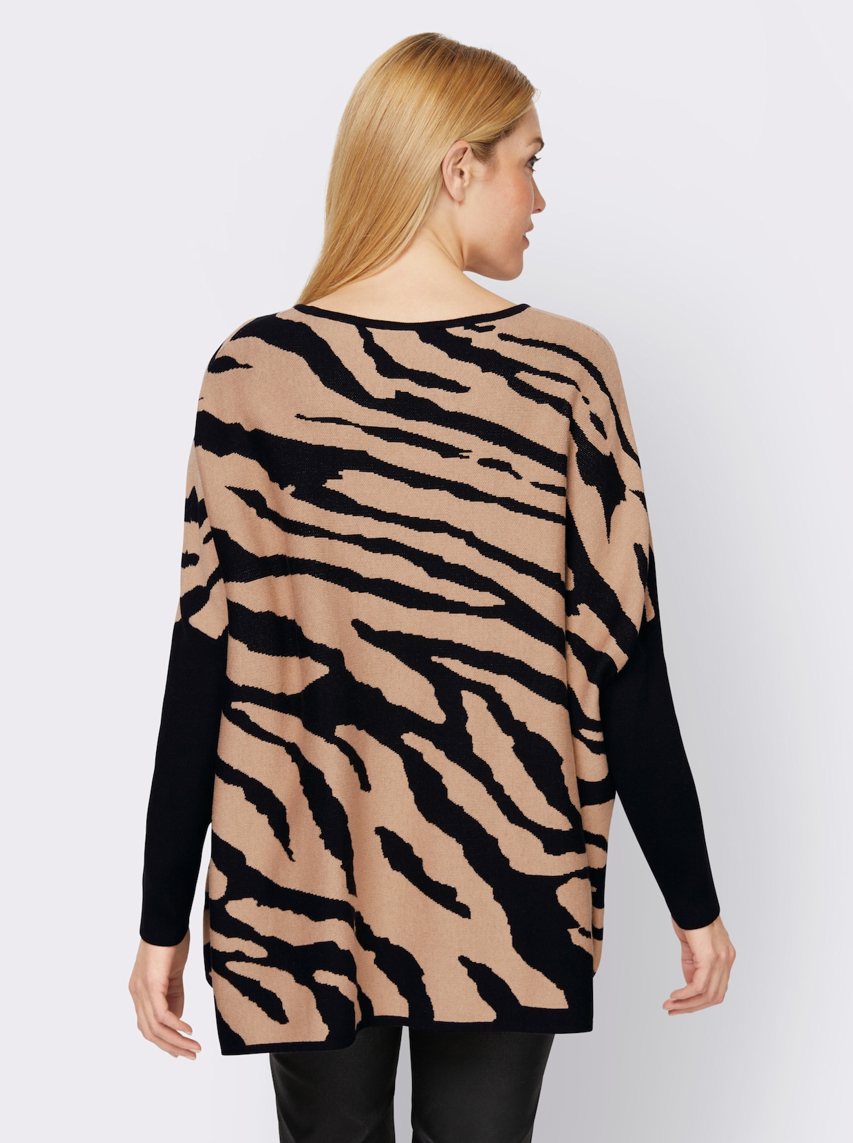 heine Oversized trui - zwart/beige gedessineerd