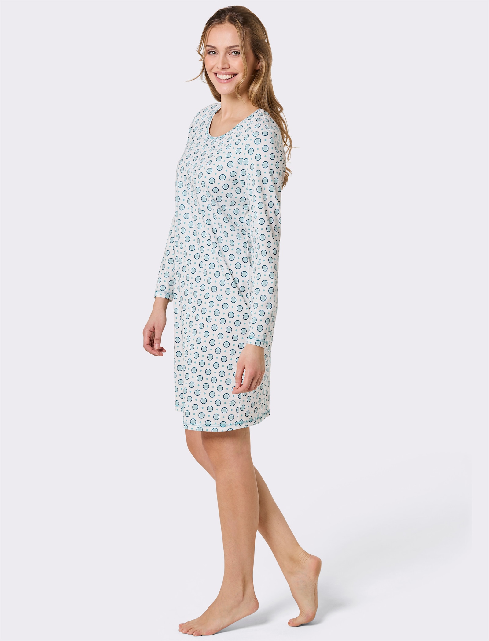 wäschepur Sleepshirts mit Punkten - ecru-fuchsia + ecru-aquapetrol