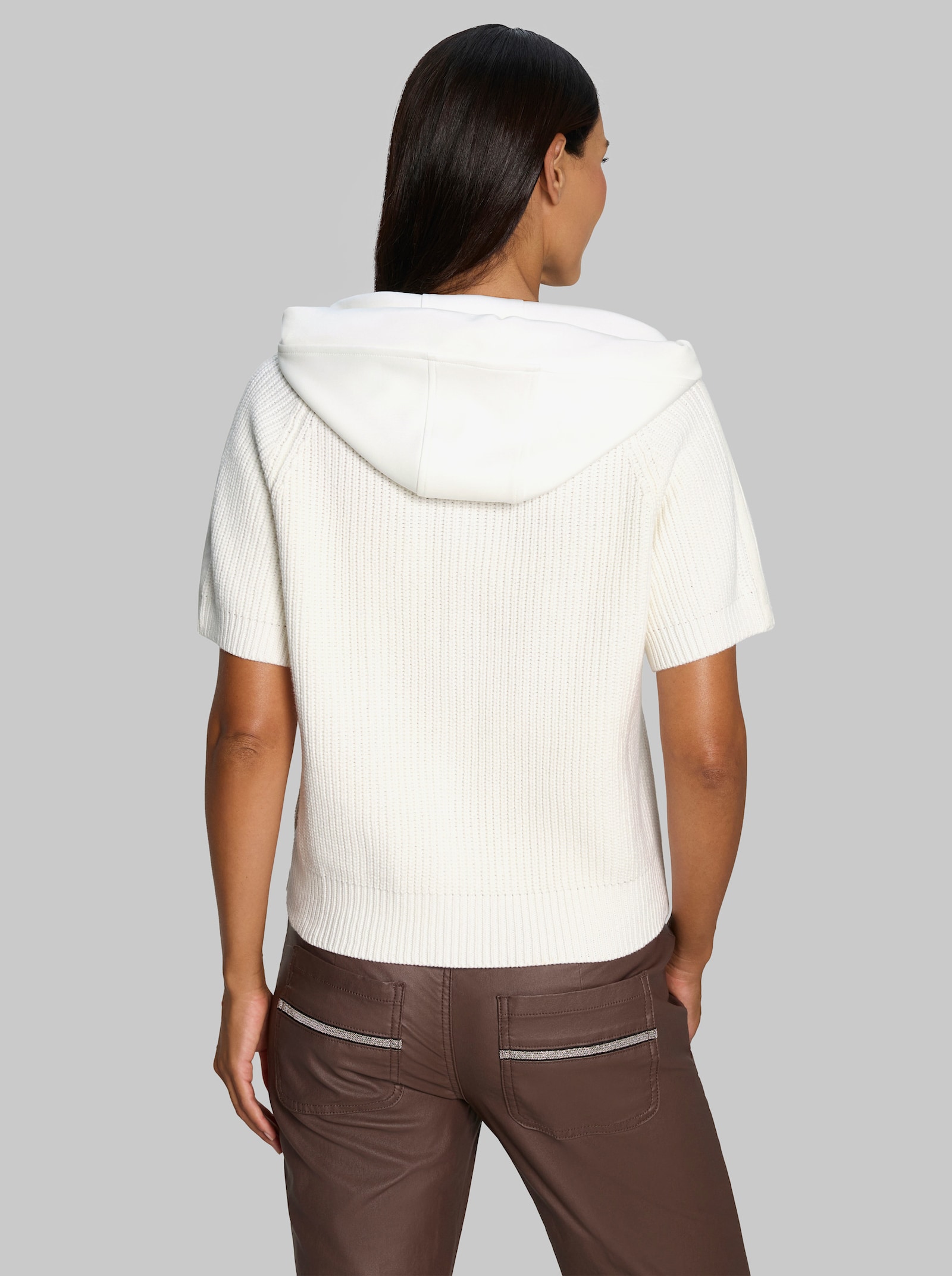 heine Kapuzenstrickjacke mit Kurzarm - ecru