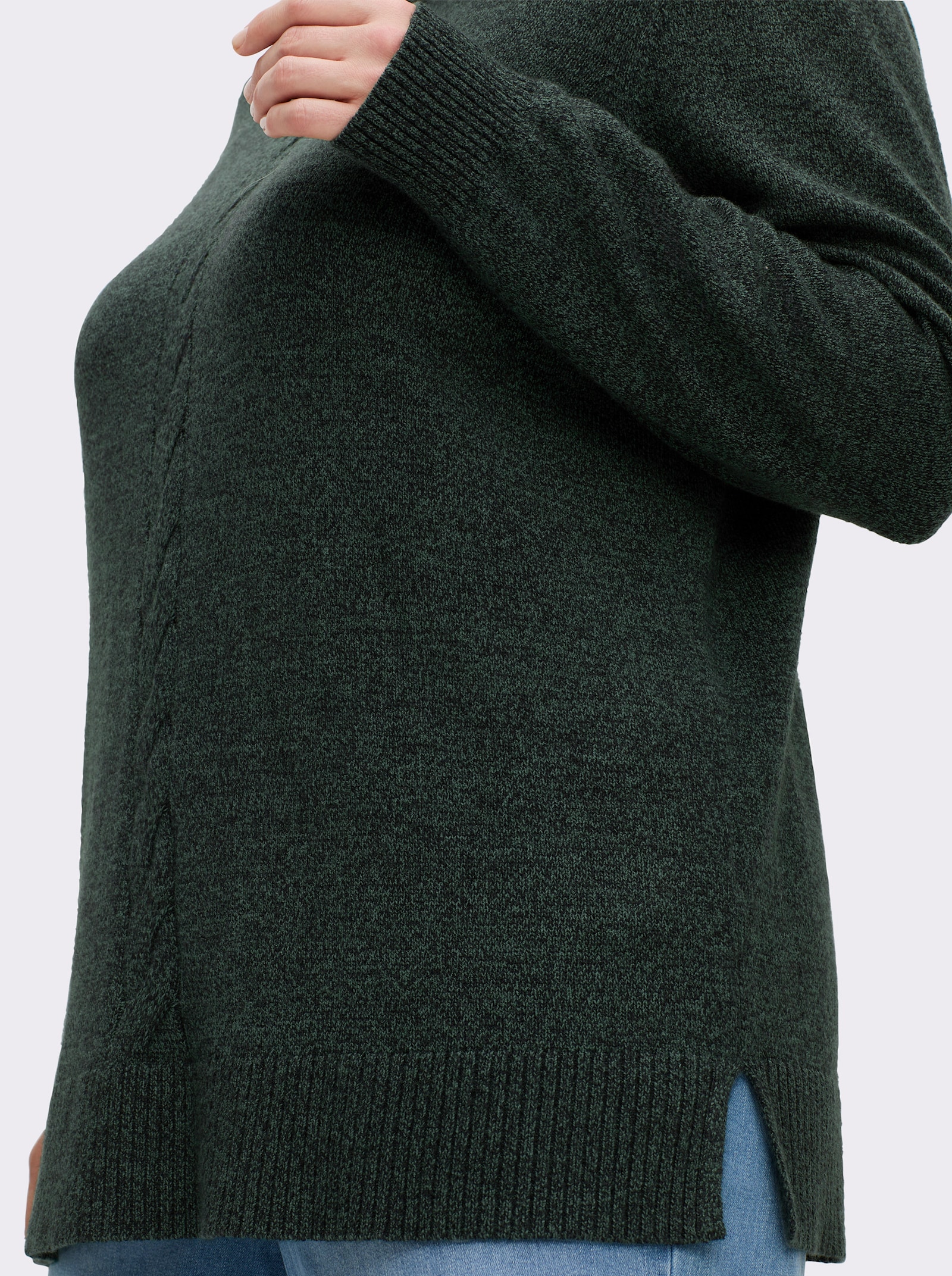 sheego Pullover met col en kabelpatroon voor - mos gemêleerd