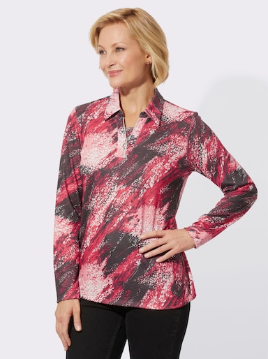 2-in-1-Langarmshirt in leicht angerauter Qualität - kirsche-schwarz-bedruckt