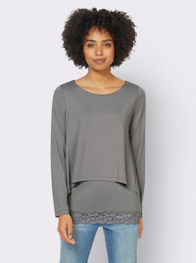 heine Langarmshirt mit Spitzensaum - grau