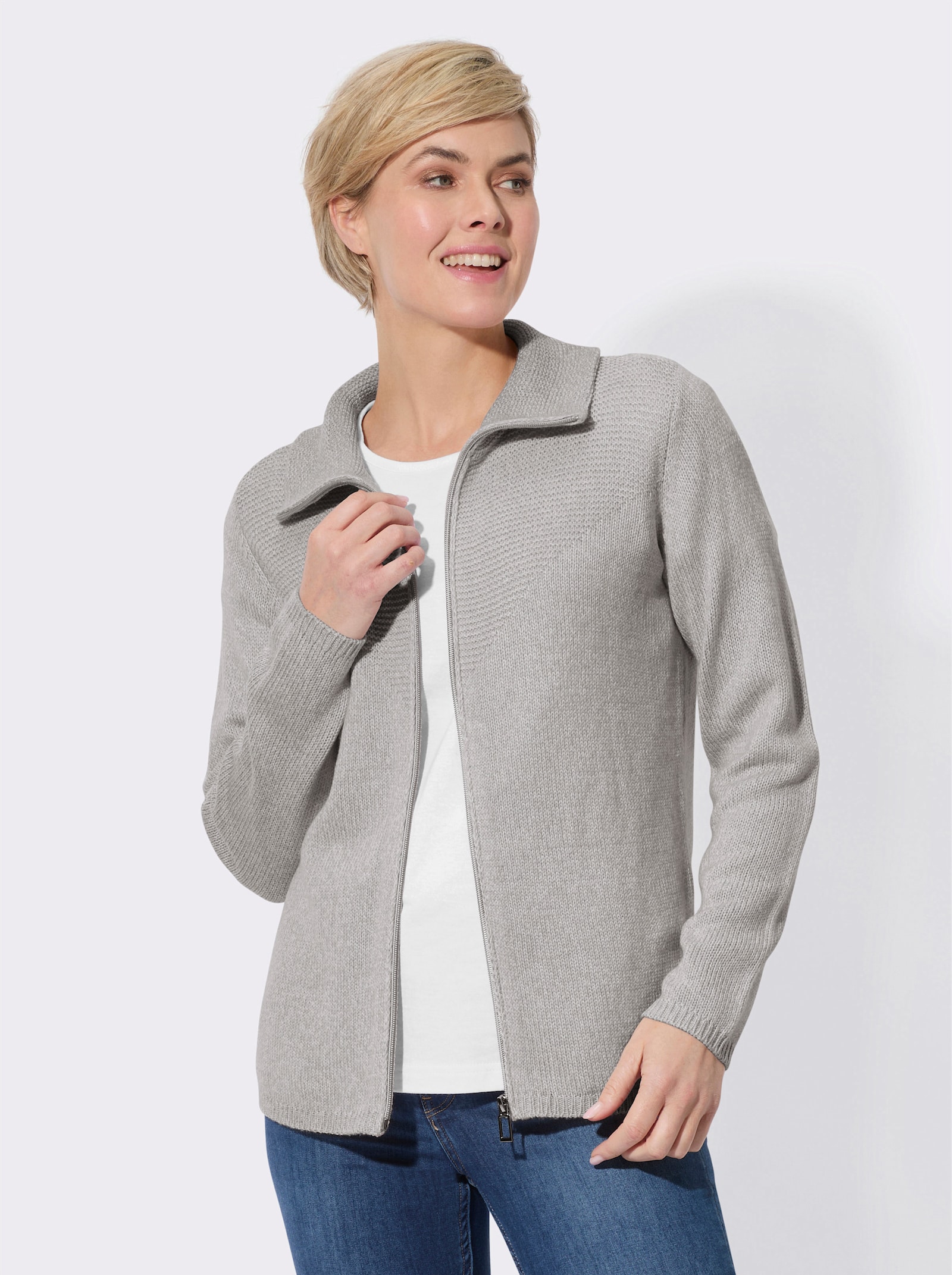 Strickjacke - steingrau-hellgrau-meliert