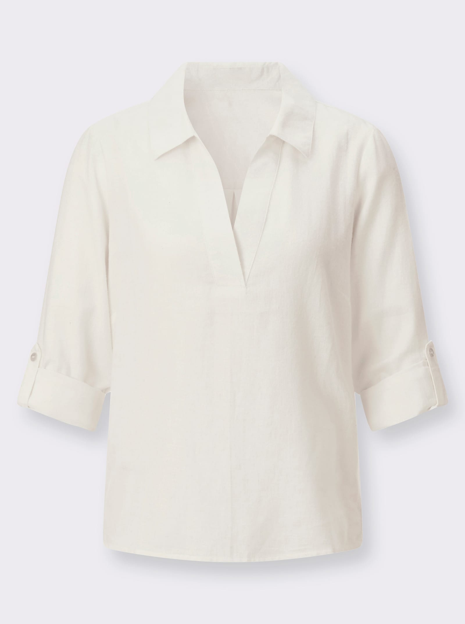 Flanellbluse mit krempelbaren Ärmeln - ecru