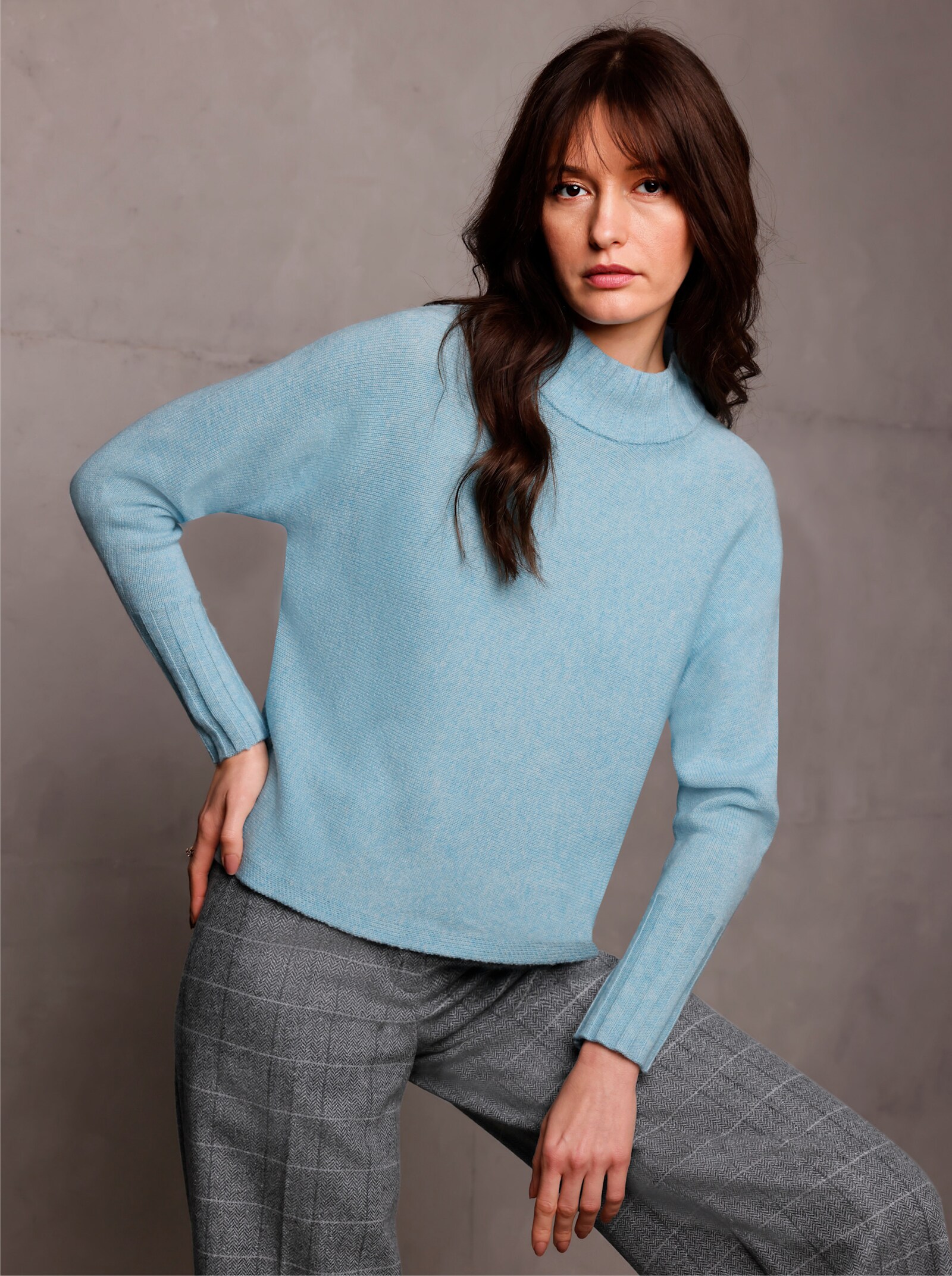 CREATION L PREMIUM Wollpullover mit Kaschmir - aquamarin-meliert