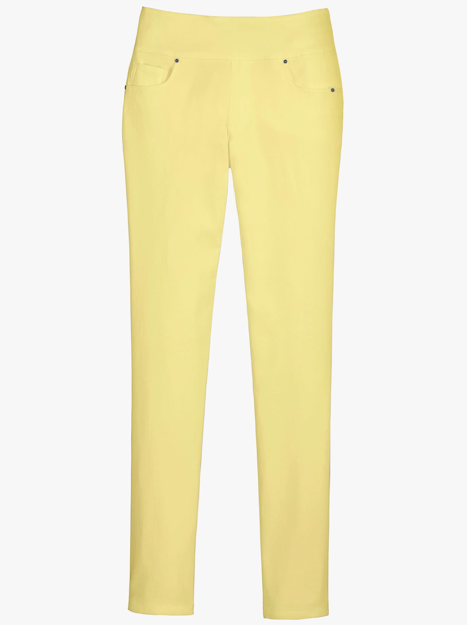 Kuitlange stretchbroek - vanillegeel