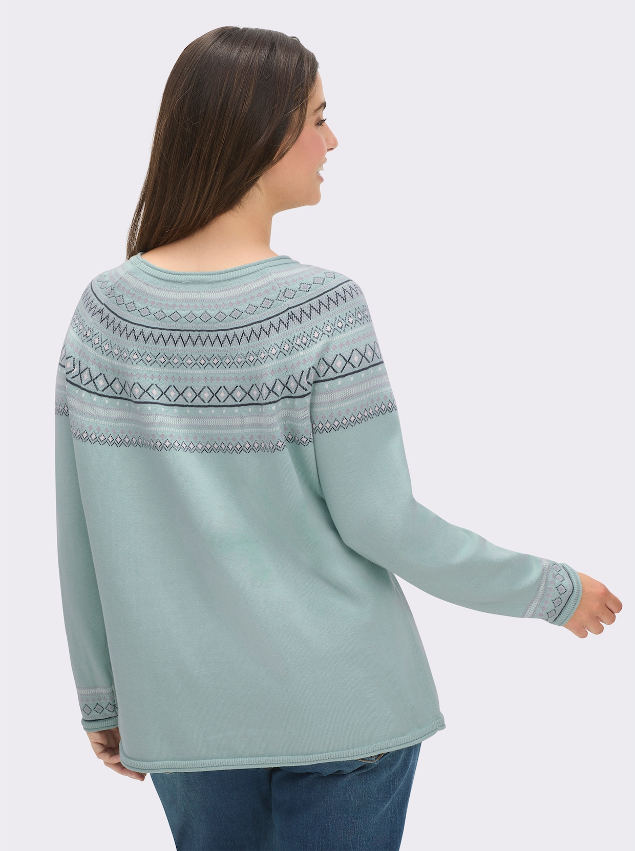 Norwegerpullover aus reiner Baumwolle - mint-gemustert