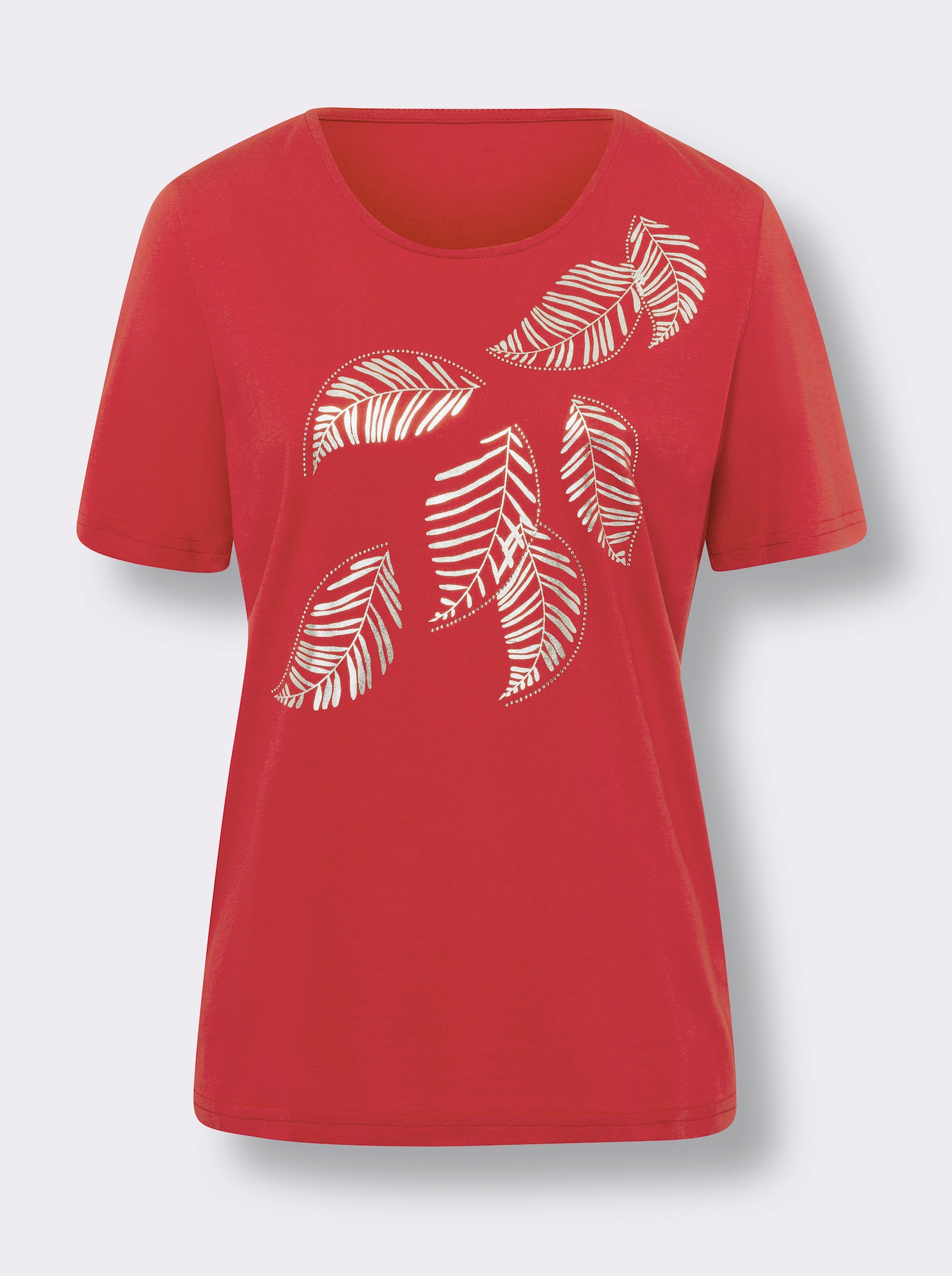Kurzarmshirt im Blätter-Dessin - rot