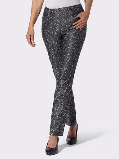 Cosma Schlupfhose mit Blüten- und Blätterdruck - schwarz-bedruckt