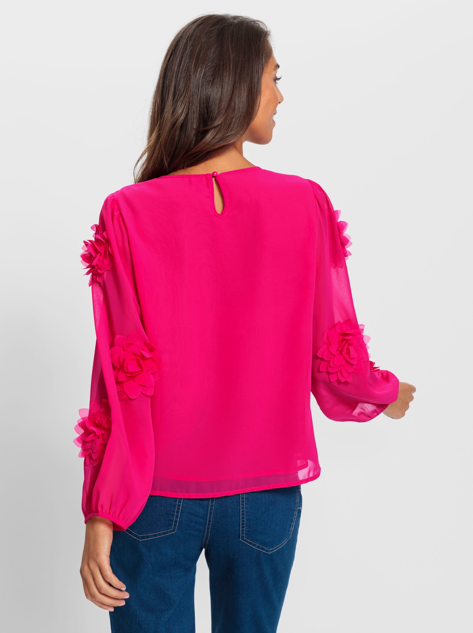 heine Langarm-Bluse mit Blüten-Applikationen - pink