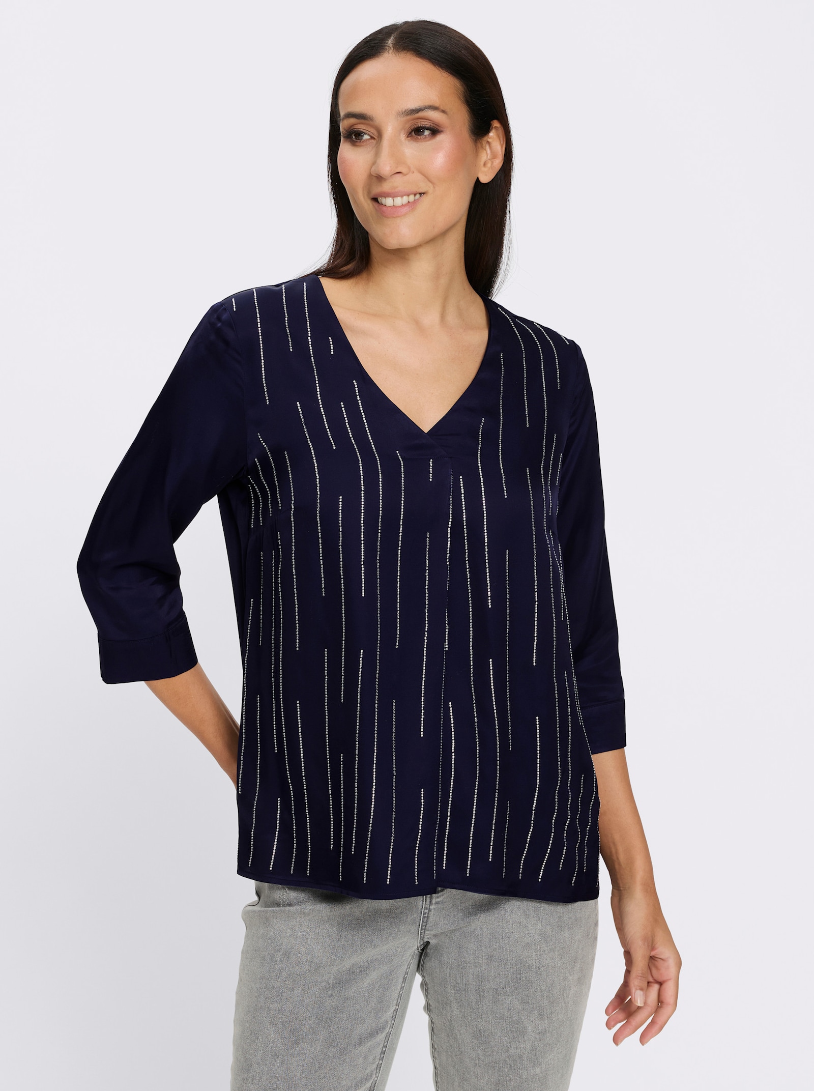 heine Satinbluse mit Glitzersteinchen - marine