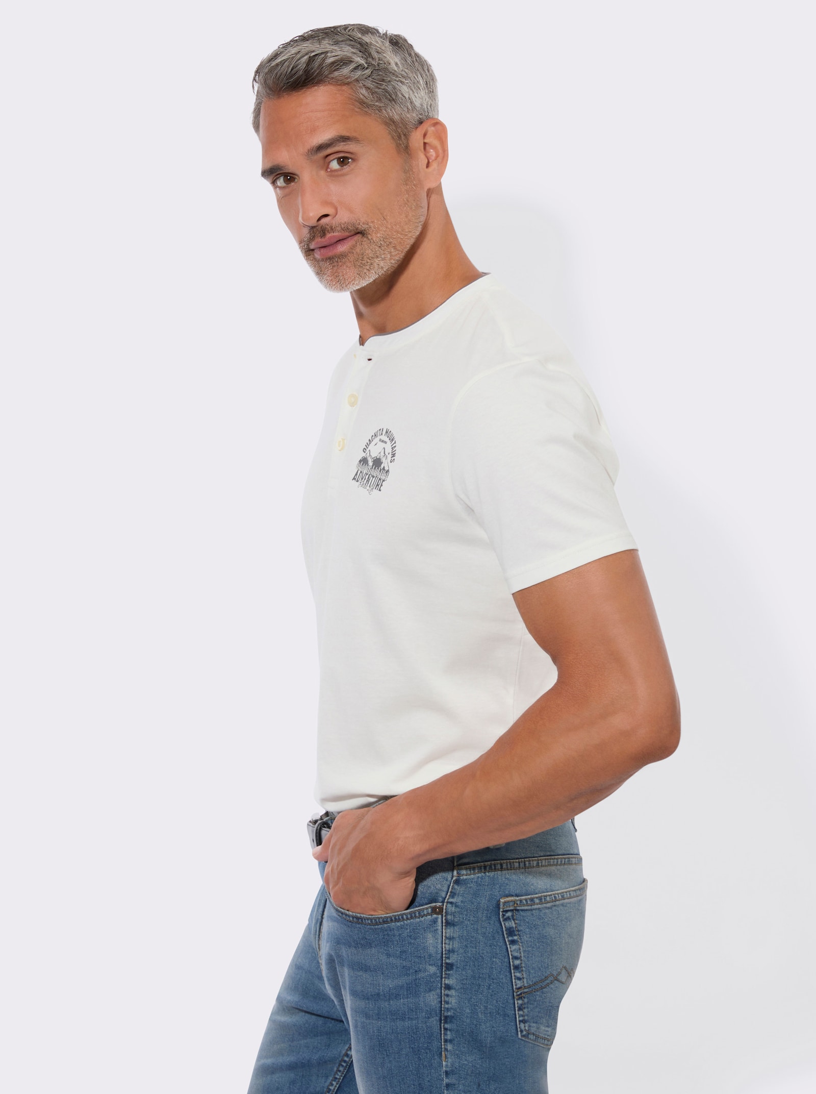 Henleyshirt mit kleinem Druck-Motiv - ecru