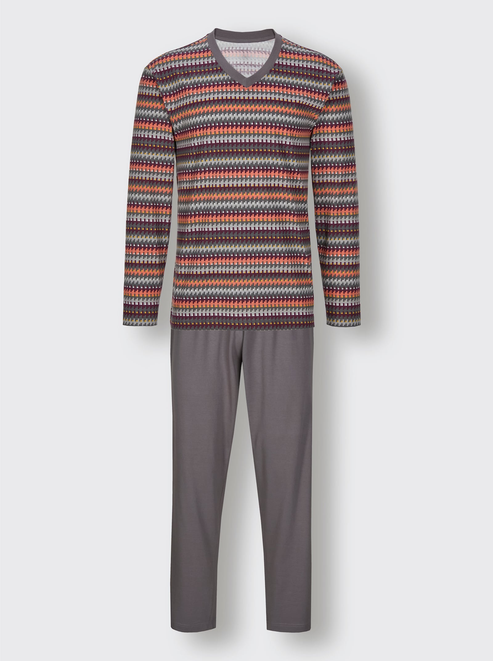 wäschepur men Schlafanzug - anthrazit-burgund-bedruckt