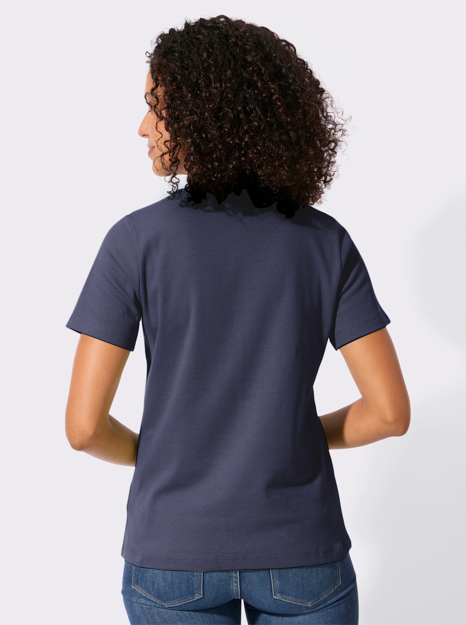 Rundhalsshirt in Rippen-Jersey-Qualität - marine