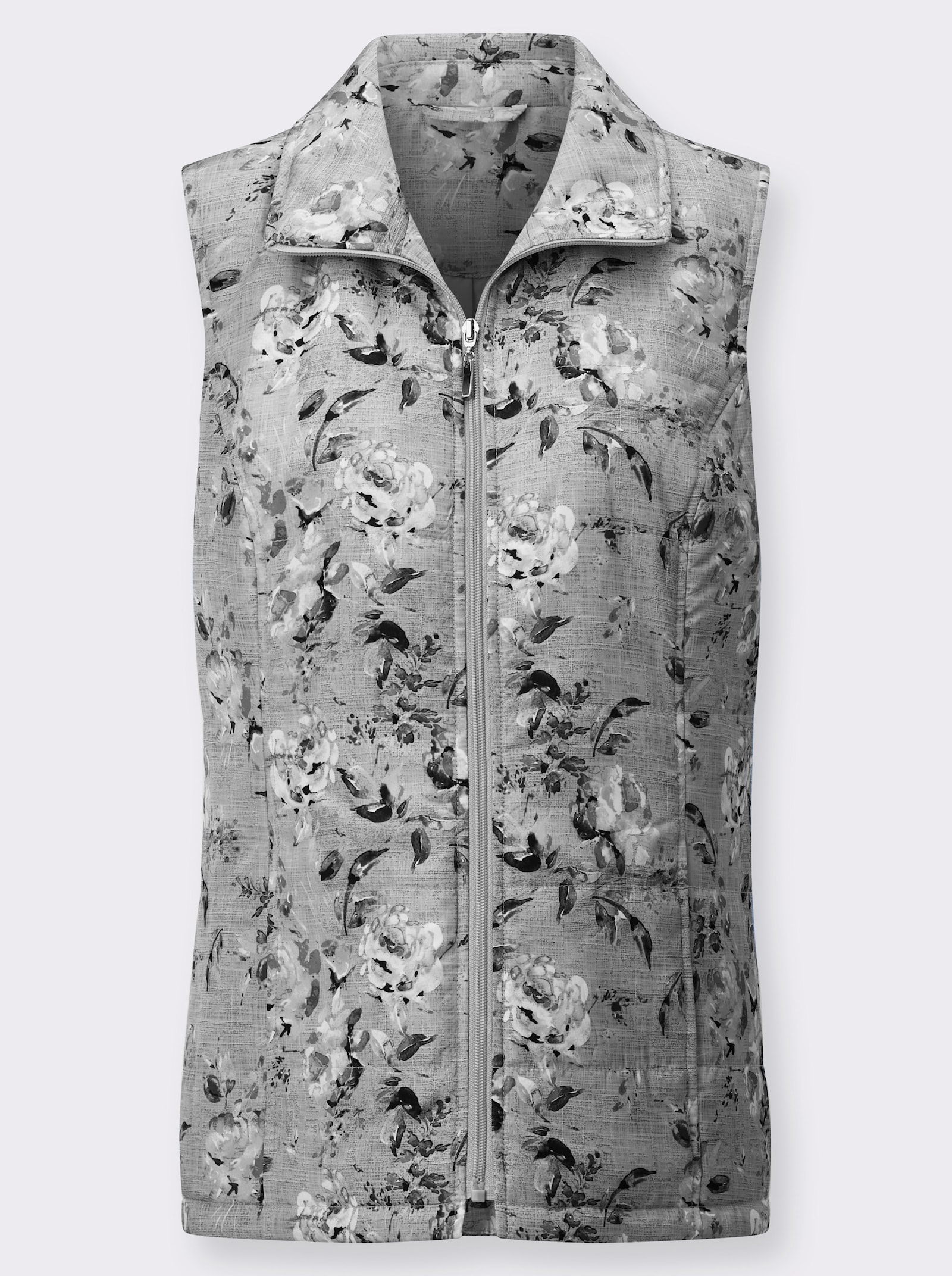 Steppweste mit Blumen-Druck - grau-bedruckt
